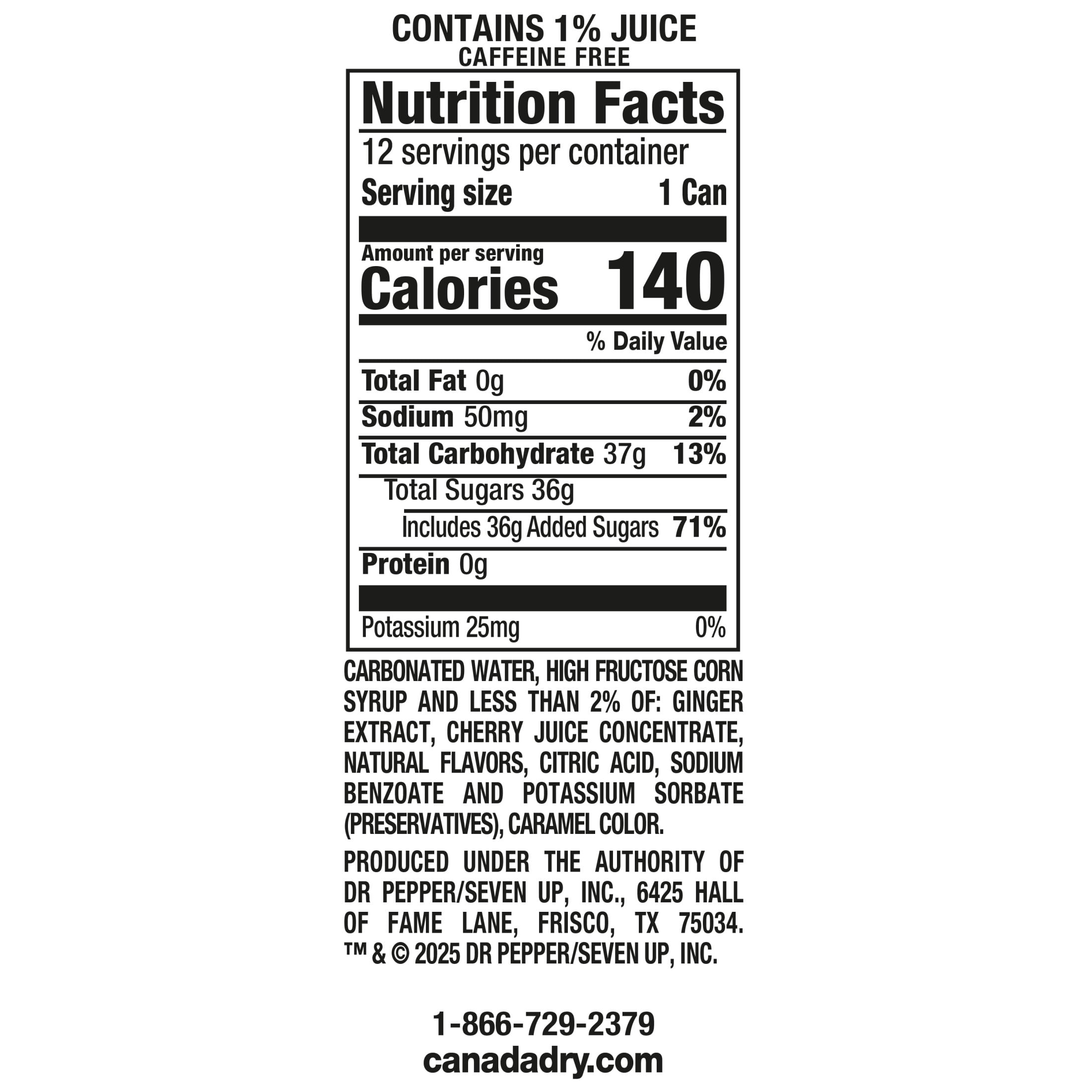 Canada Dry Caffeine Free Fruit Splash Cherry Ginger Ale Soda Pop Cans 12 Fl Oz 12 Pack