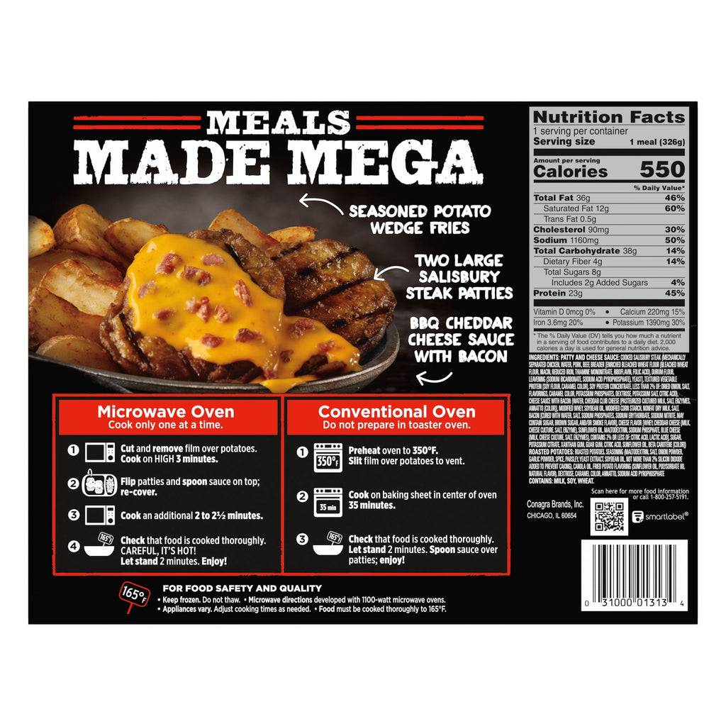 Banquet Mega Meals Bacon Cheddar Patty Frozen Meal 11.5 Oz