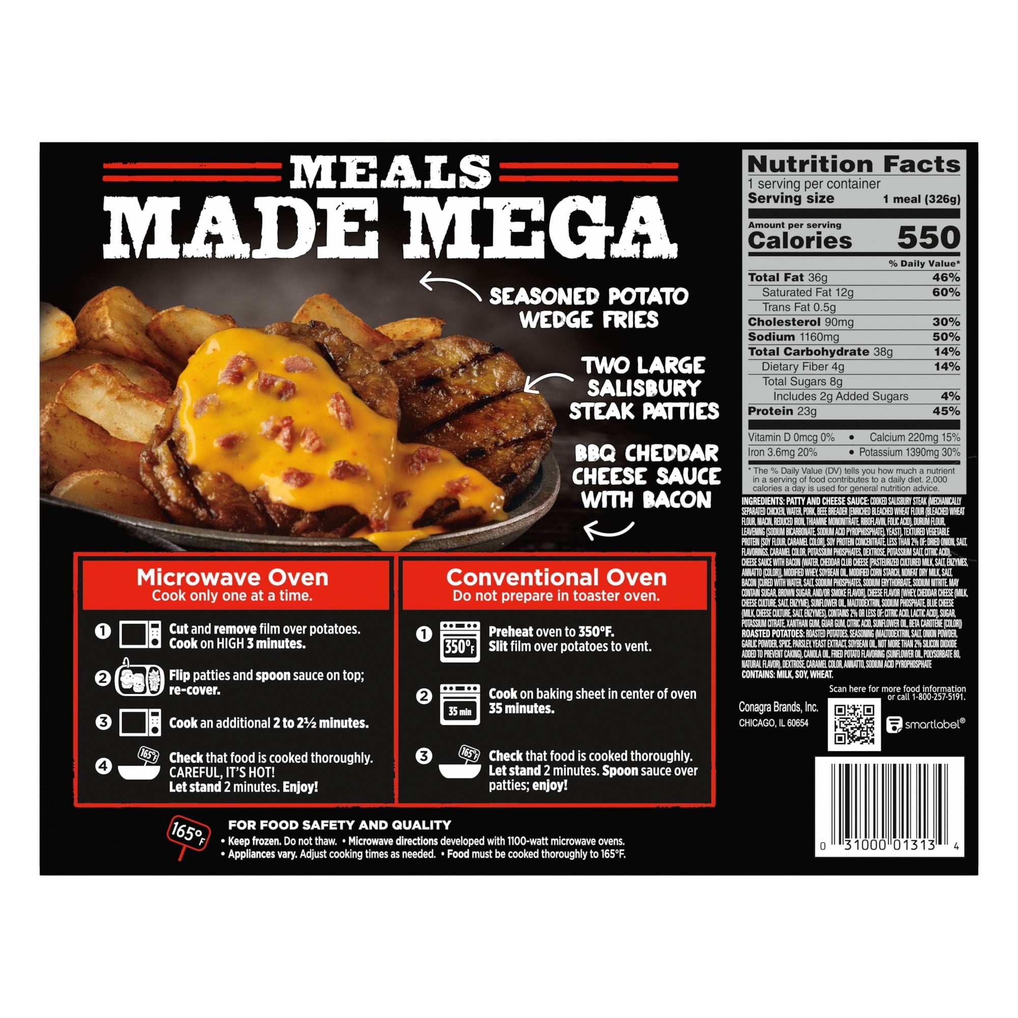 Banquet Mega Meals Bacon Cheddar Patty Frozen Meal 11.5 Oz