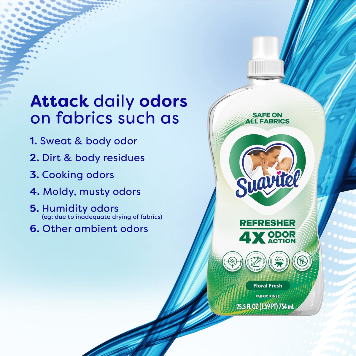 Suavitel Refresher Fabric Rinse Odor Eliminator Floral Fresh Scent 25.5 fl oz 13 Loads