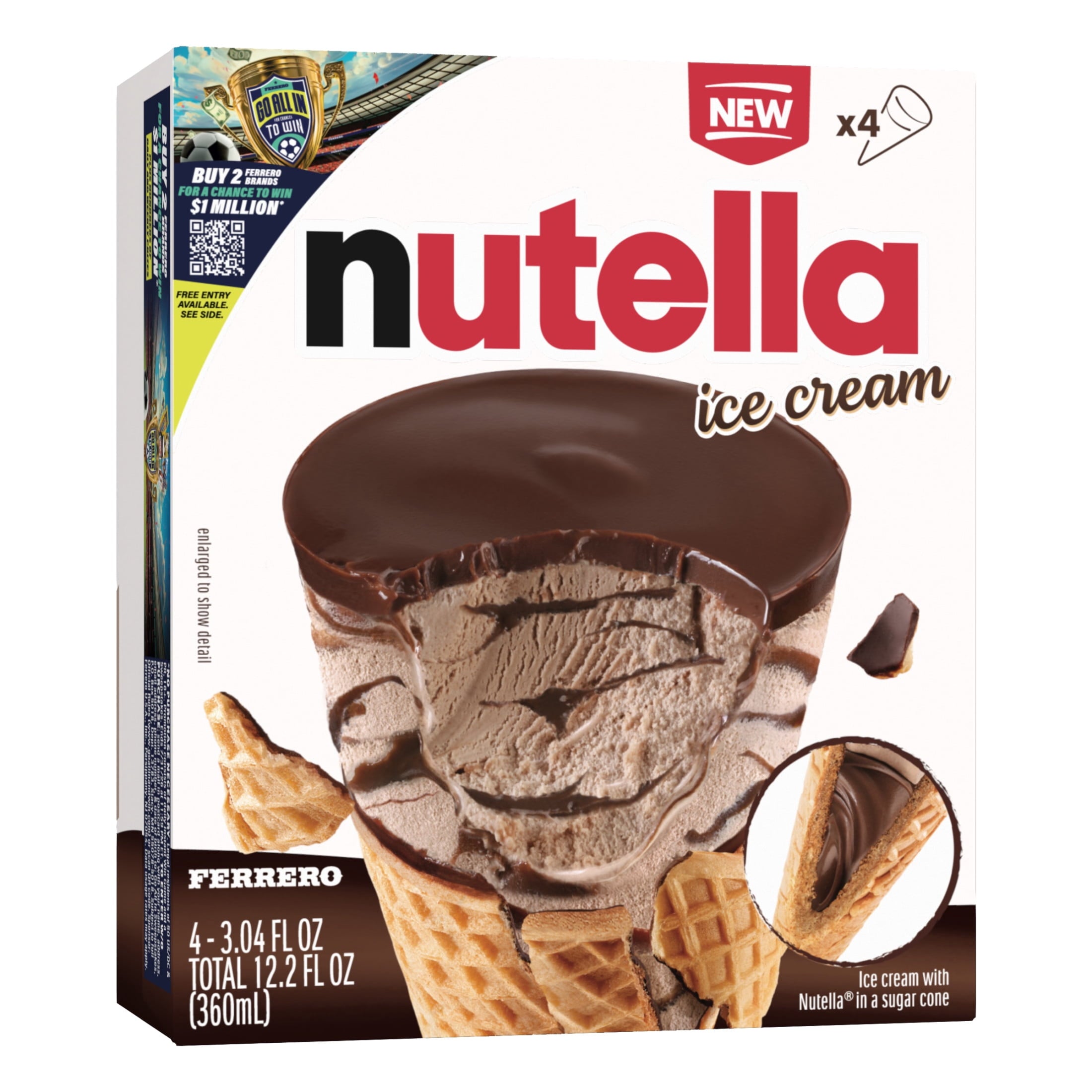 Nutella Hazelnut Flavored Ice Cream Cones 4 Count 12.2 Fl Oz