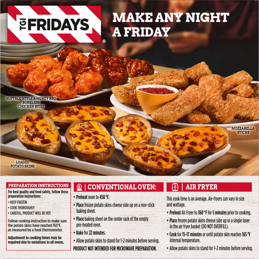 TGI Fridays Loaded Cheddar & Bacon Potato Skins 13.5 Oz Frozen