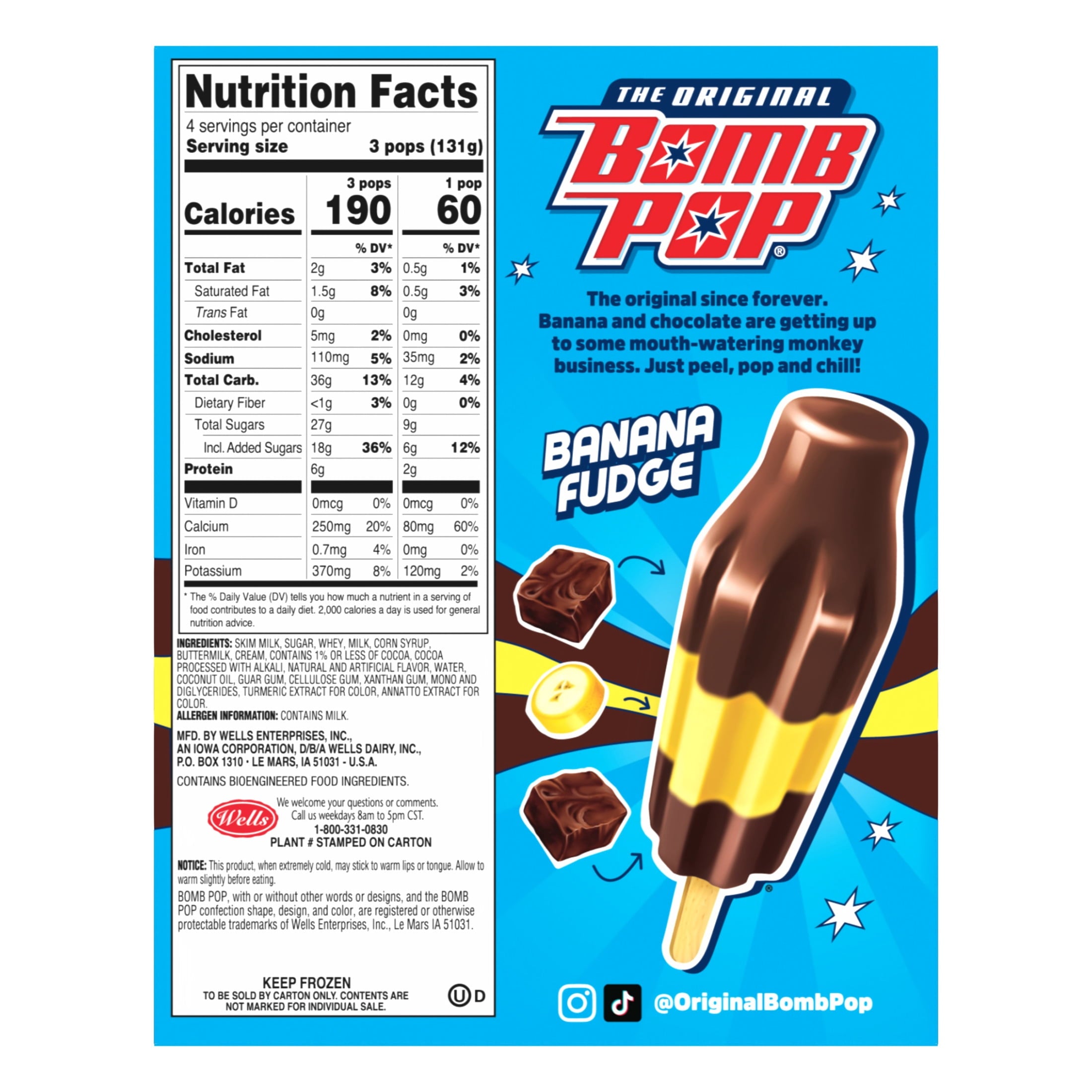Bomb Pop Banana Fudge Freeze Ice Pop Frozen Dessert 12 Count 21 Fl Oz