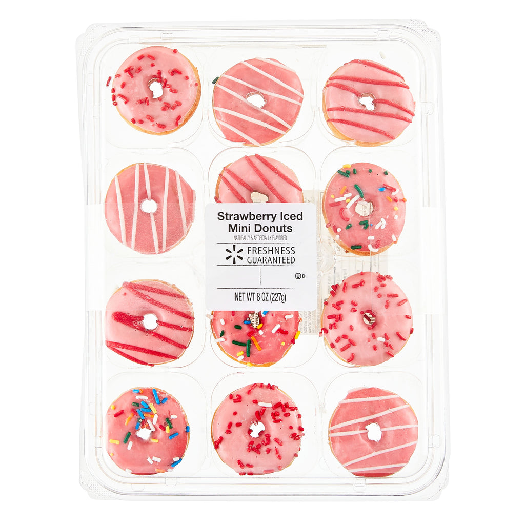 Strawberry Iced Mini Donuts 8 Oz 12 Count Freshness Guaranteed