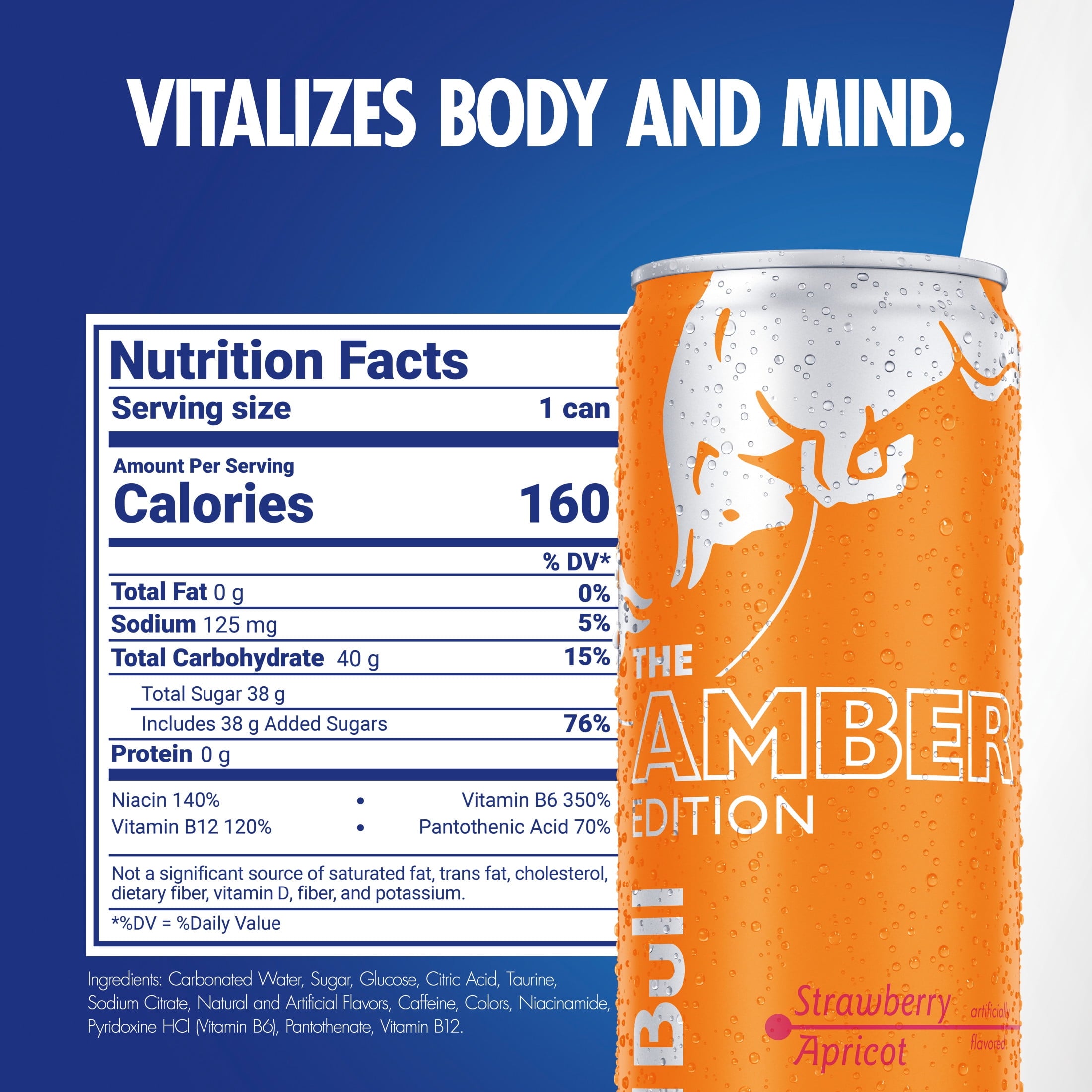 Red Bull Amber Edition Strawberry Apricot Energy Drink 12 fl oz 24 Pack Cans