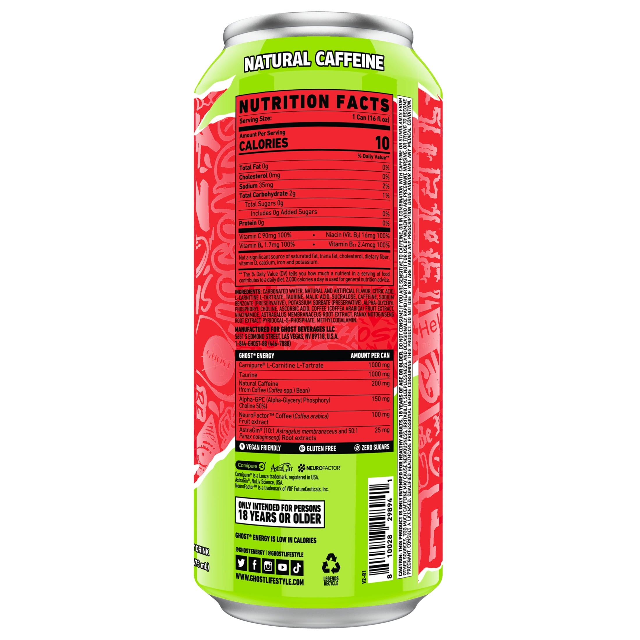 GHOST Energy Cherry Limeade Sugar Free Energy Drink 16 fl oz Single Can