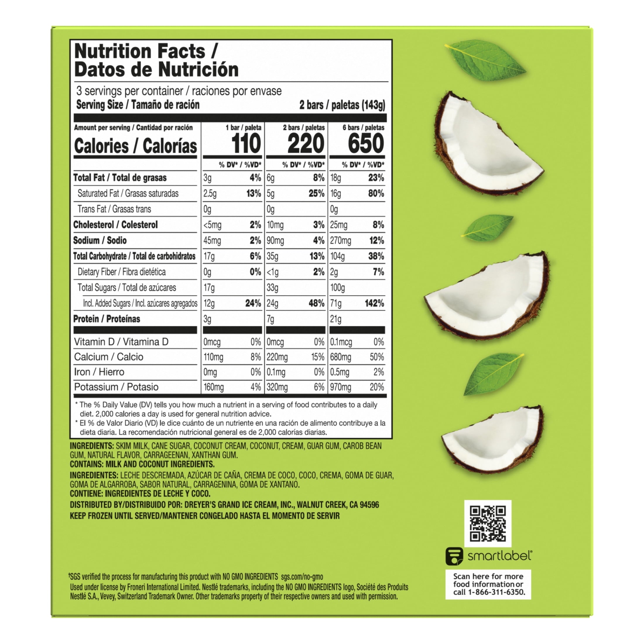 Outshine Creamy Coconut Frozen Fruit Bars 6 Count 14.7 Fl Oz