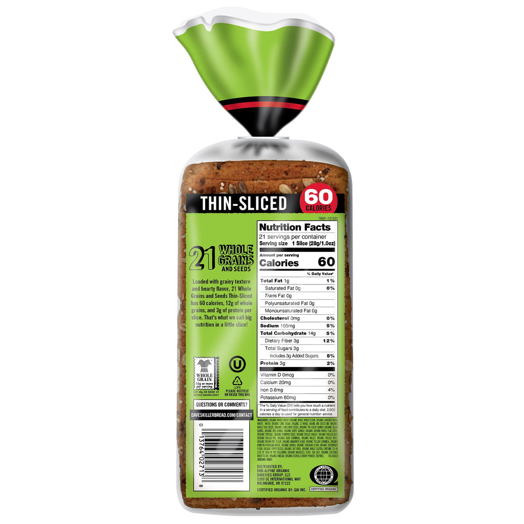 Organic Thin Sliced 21 Whole Grains and Seeds Bread 20.5 Oz