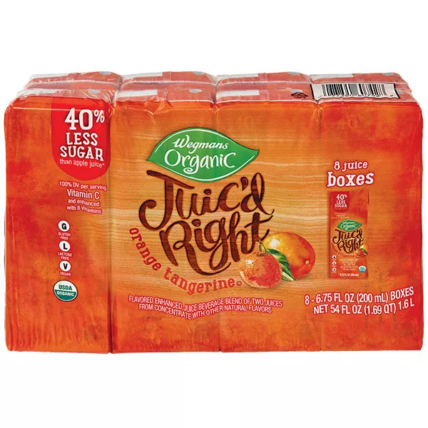 Wegmans Organic Juic'd Right Orange Tangerine Juice, 8 Pack
54 fl. oz.