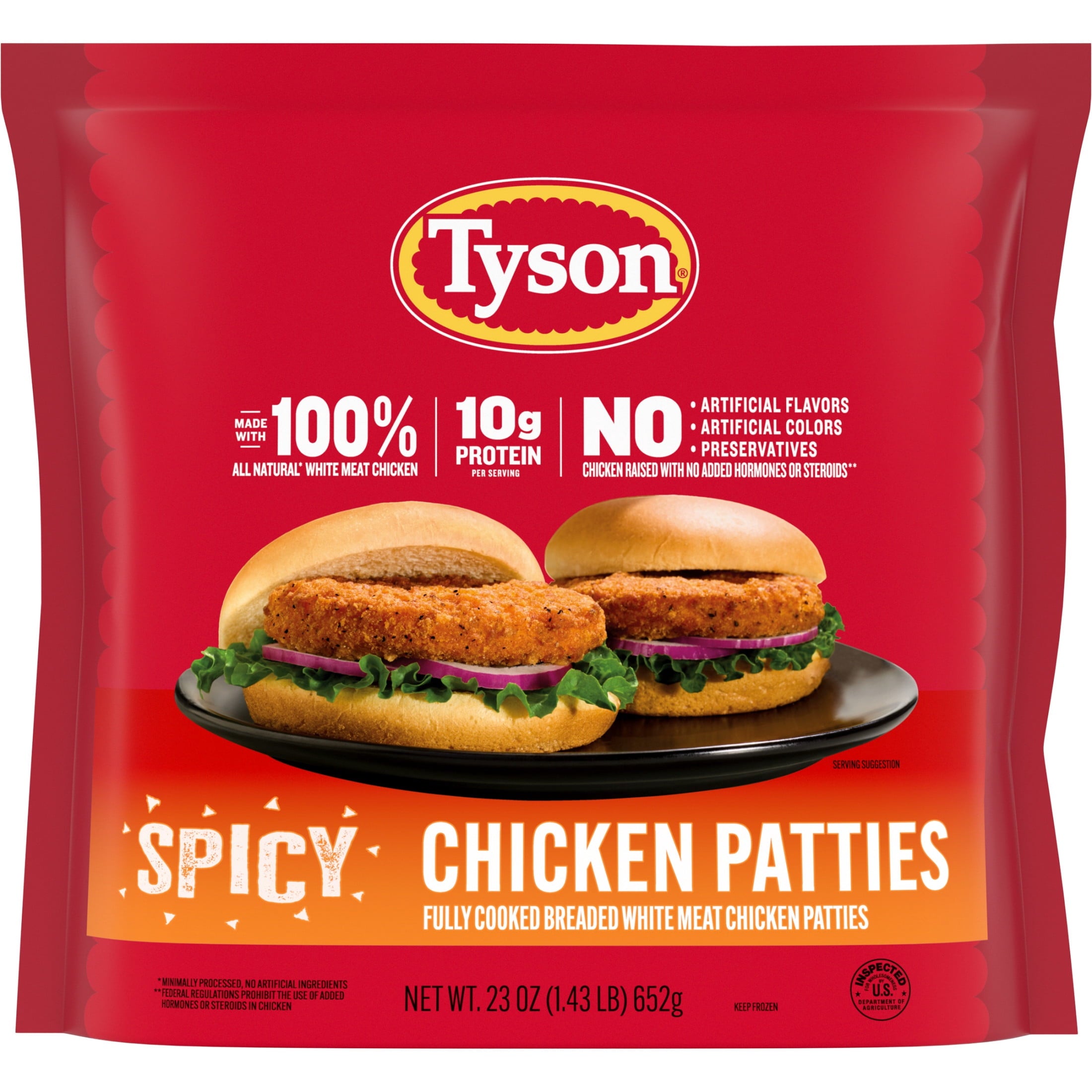 Tyson White Meat Spicy Breaded Chicken Patties 23 Oz Frozen
