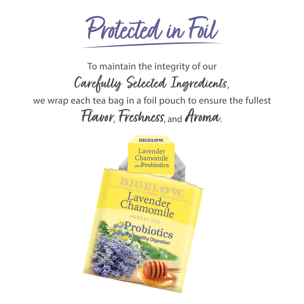 Bigelow Lavender Chamomile Plus Probiotics Caffeine Free Herbal Tea Bags 18 Count