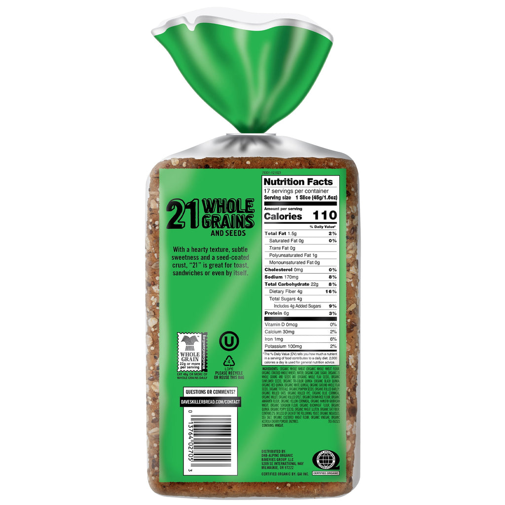 21 Whole Grains & Seeds Organic Bread 27 Oz 1 Count