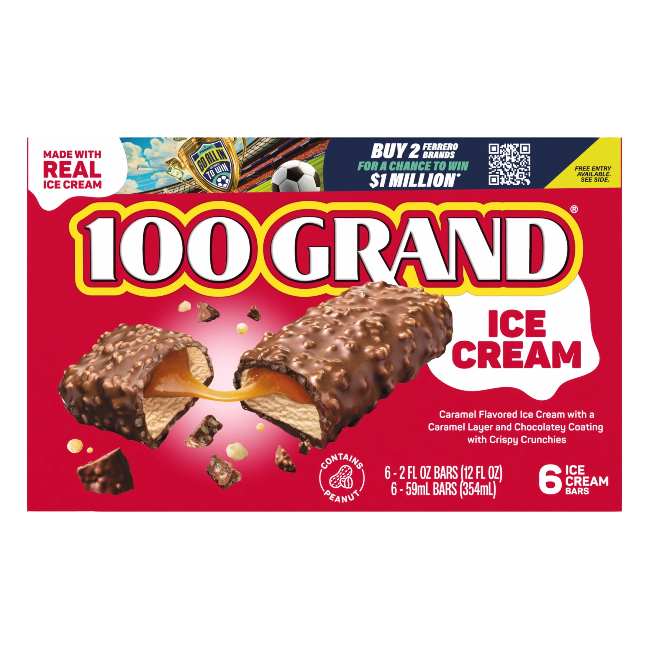 100 Grand Ice Cream Bars Caramel Crispy Crunchies Chocolatey Coating 6 Count 12 Fl Oz
