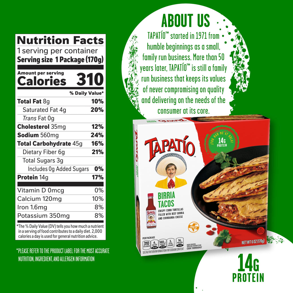 Tapatío Birria Tacos Beef Frozen Mexican Food 6 Oz