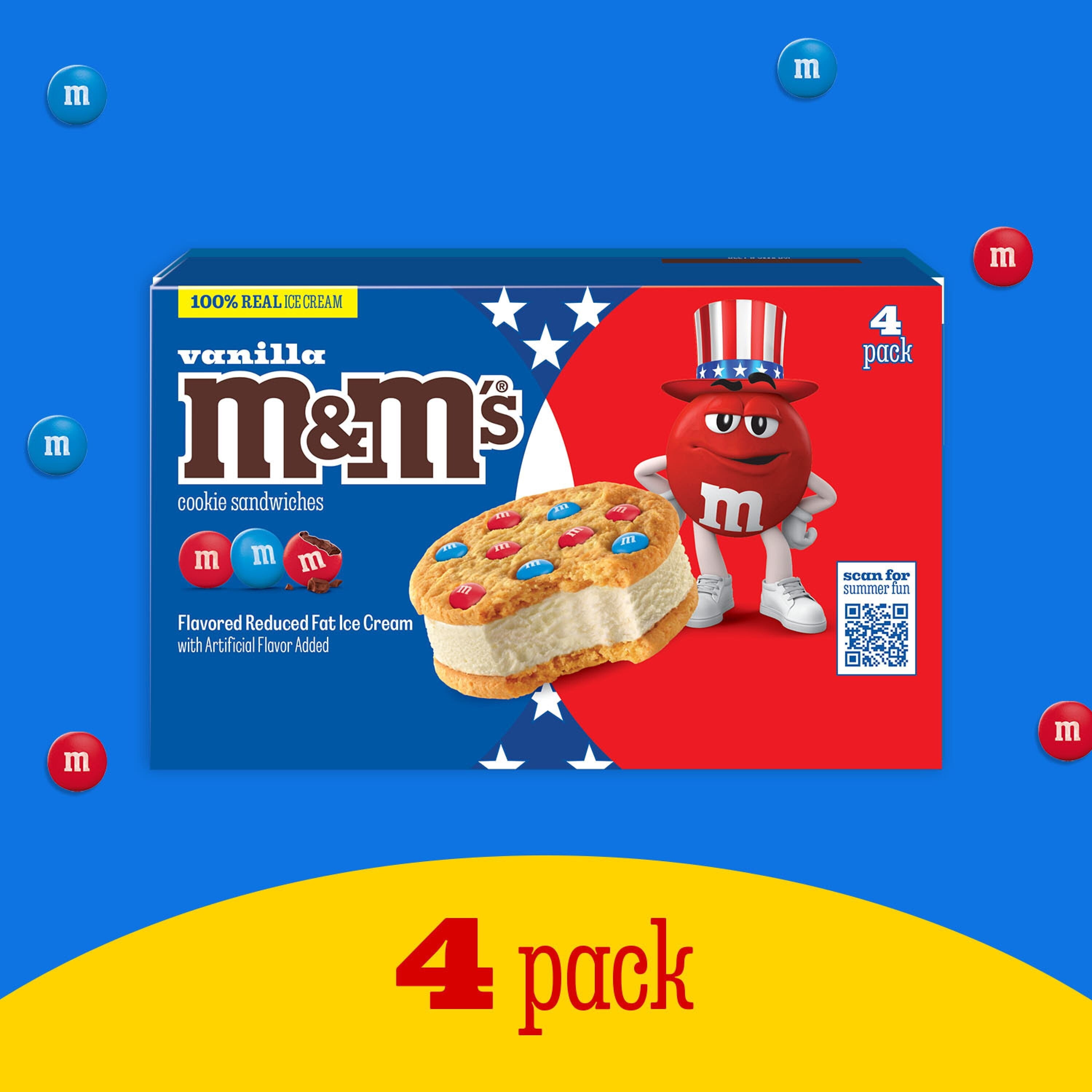 M&M'S Vanilla Ice Cream Cookie Sandwiches 4 Count 16 Fl Oz