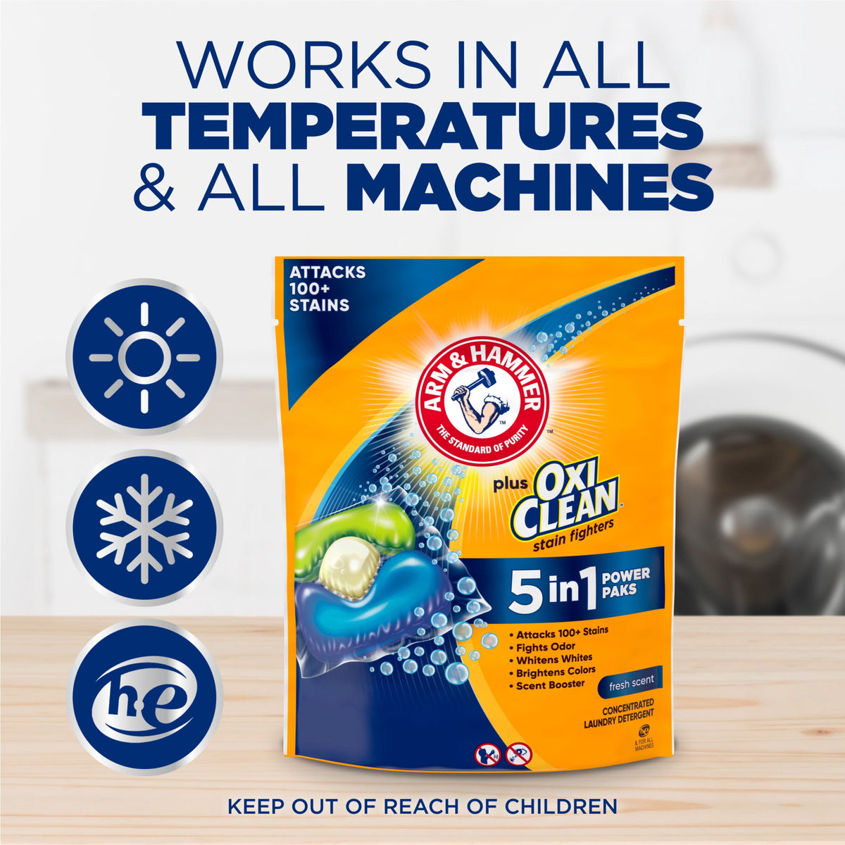 ARM & HAMMER Plus OxiClean 5-in-1 Laundry Detergent Paks Fresh Scent 42 Count