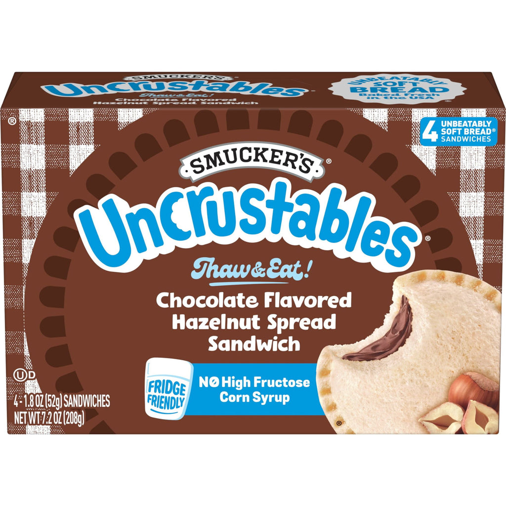 Smucker's Uncrustables Chocolate Flavored Hazelnut Spread Sandwiches Frozen 4 Count 7.2 Oz