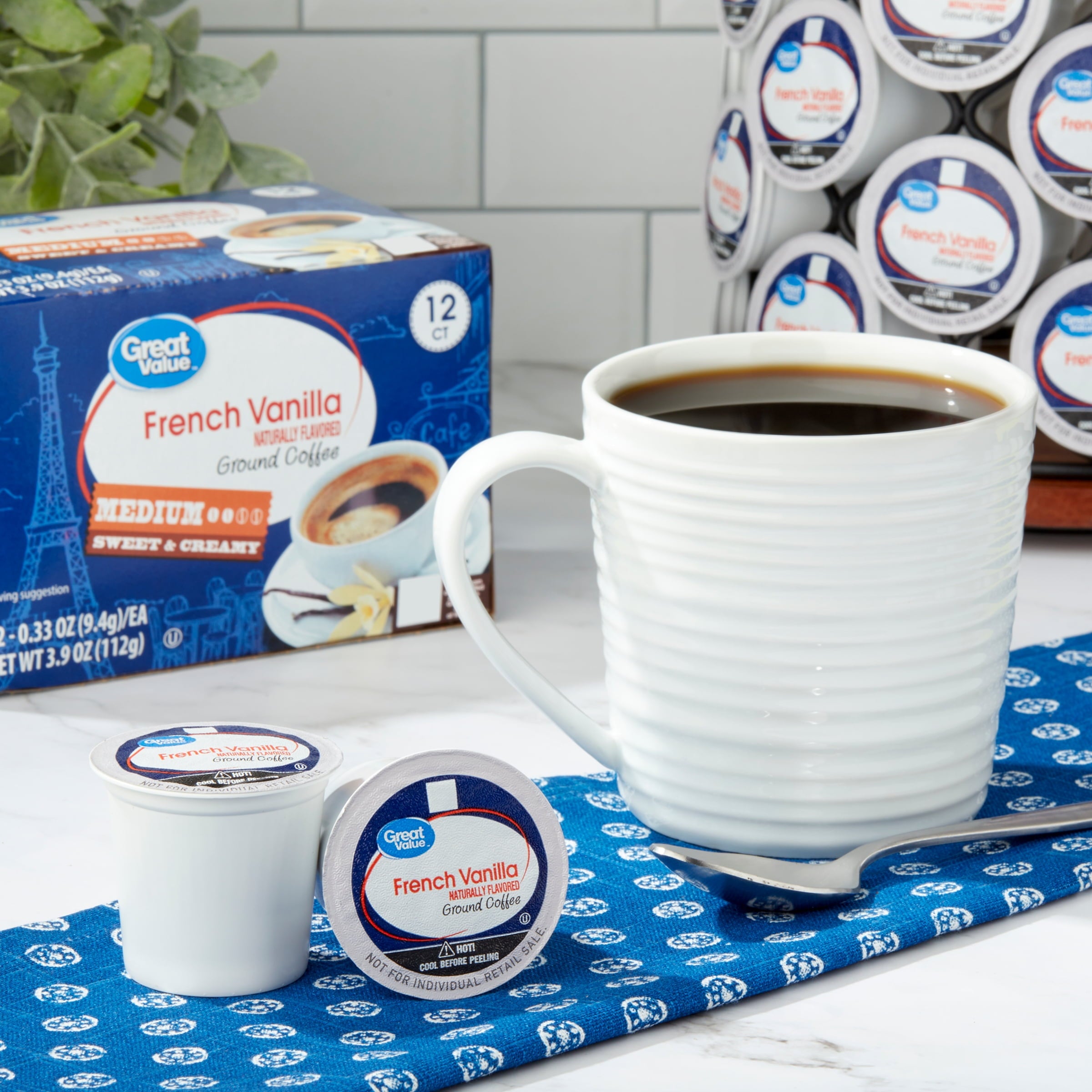 Great Value 100% Arabica French Vanilla Medium Roast Ground Coffee Pods 12 Count