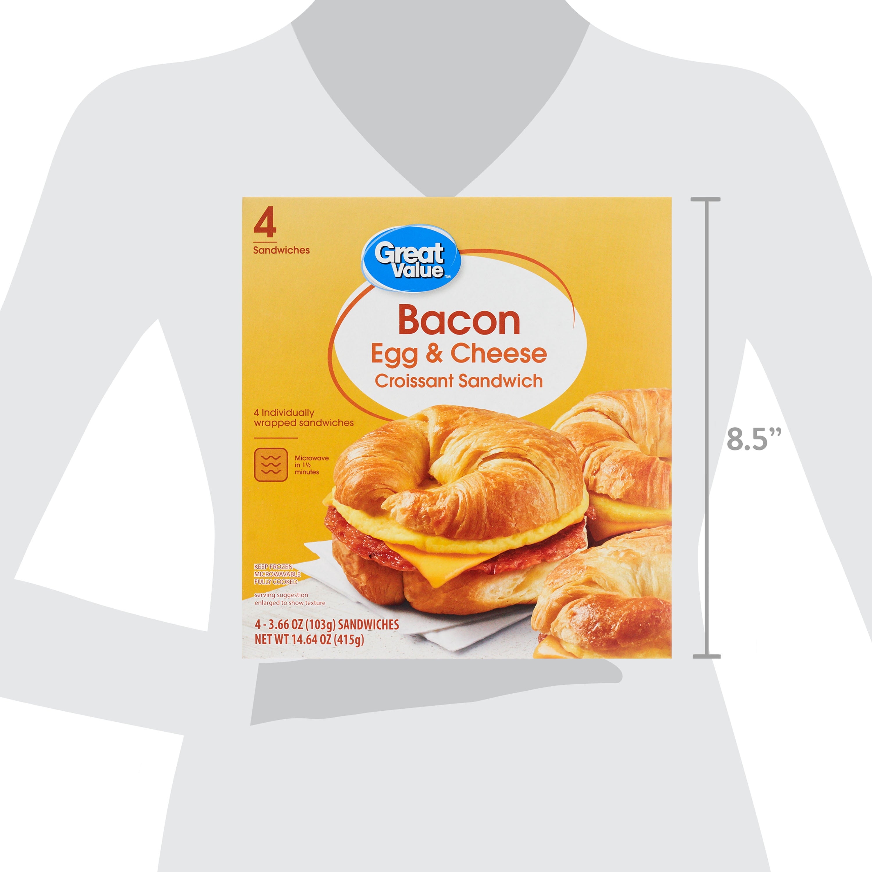 Great Value Bacon Egg & Cheese Croissant Sandwiches Frozen 4 Count 14.64 Oz