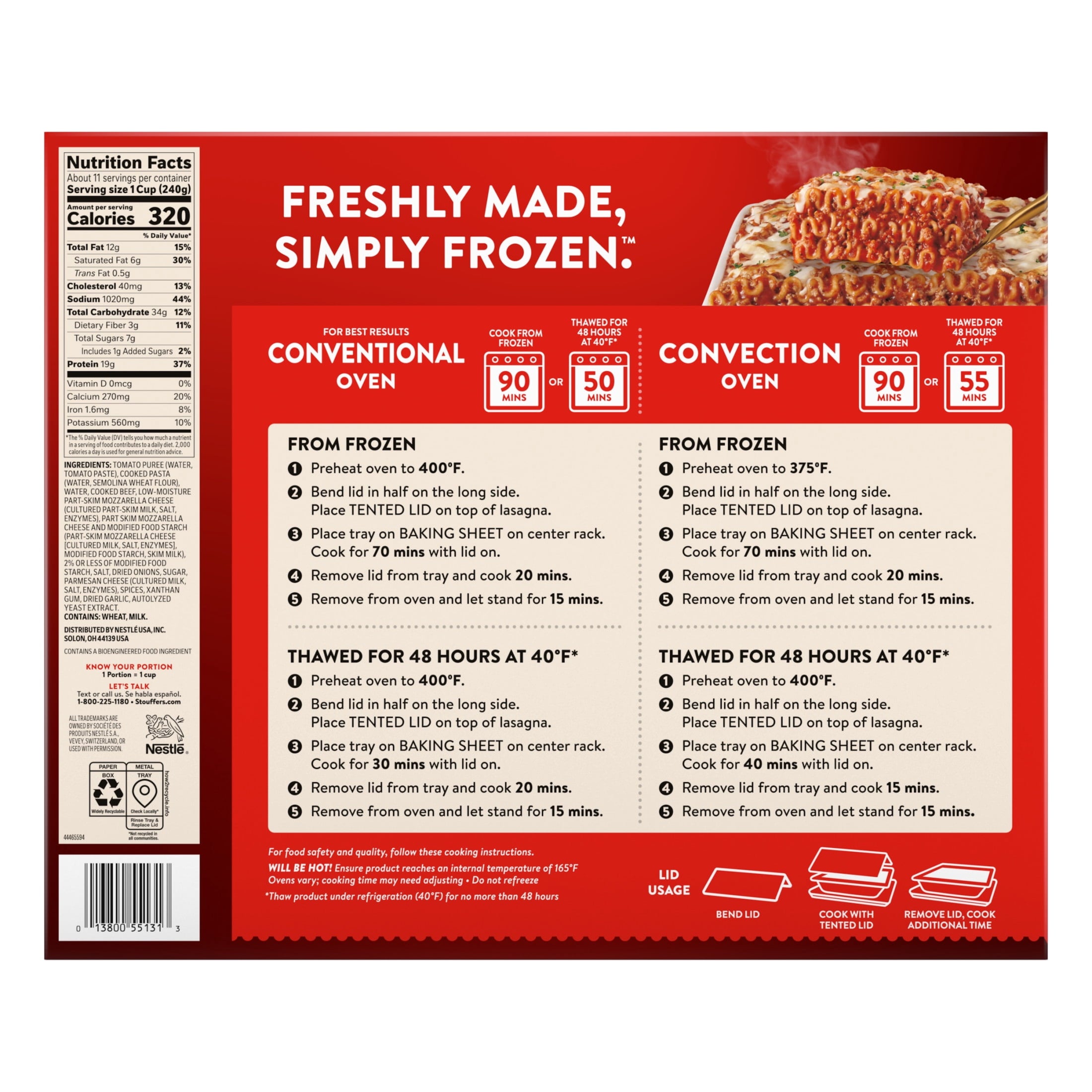 Stouffer's Lasagna with Meat and Sauce Frozen Family Meal 90 Oz