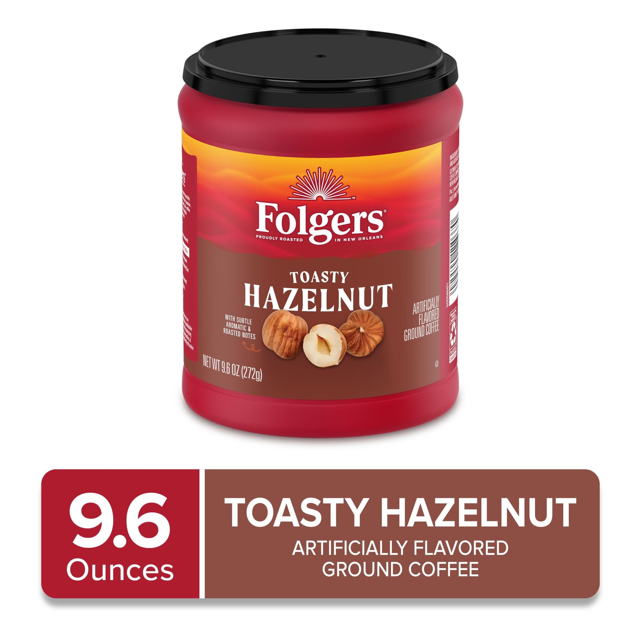 Folgers Toasty Hazelnut Artificially Flavored Ground Coffee 9.6 oz Canister