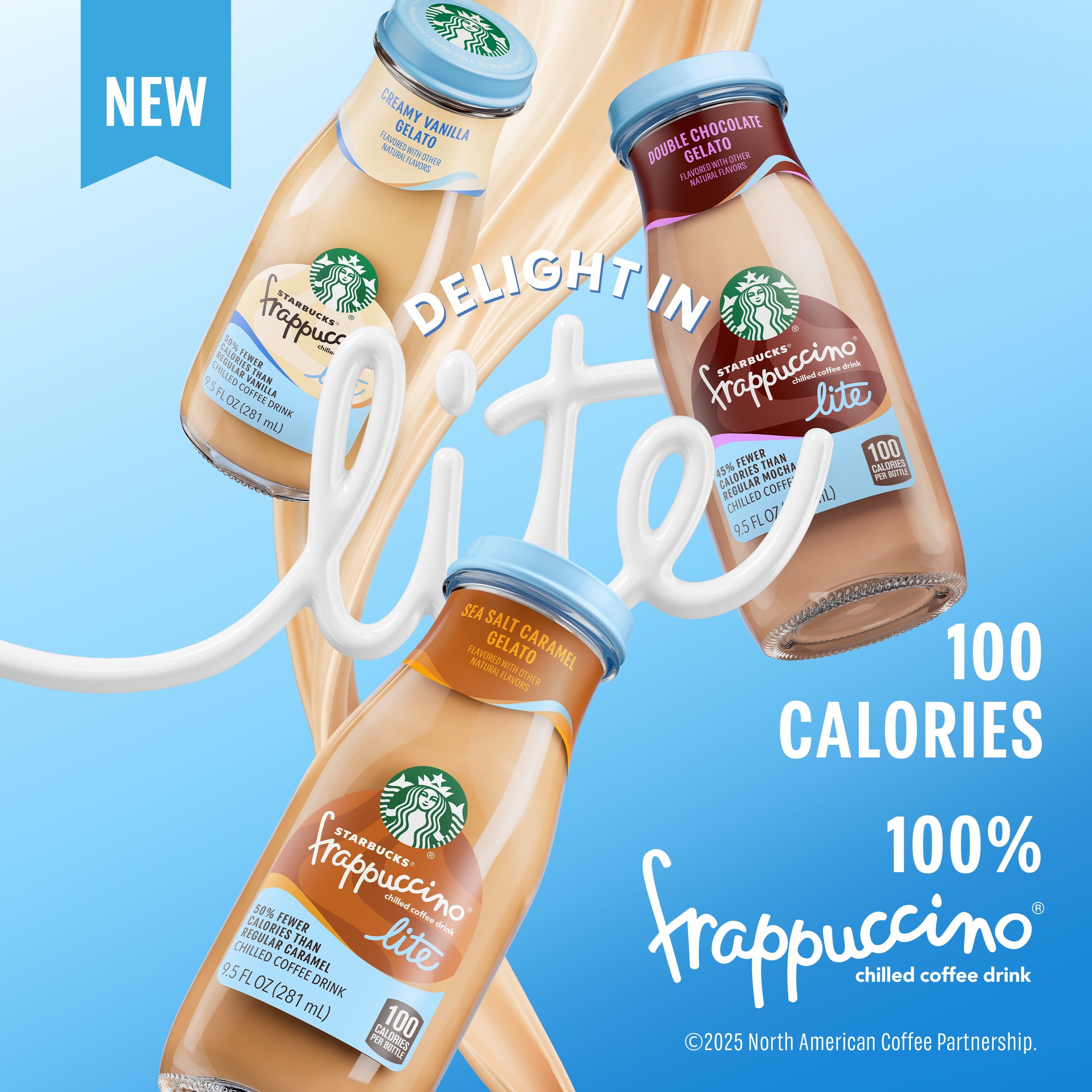Starbucks Naturally Caffeinated Medium Roast Frappuccino Lite Gelato Caramel Iced Coffee 9.5 fl oz Bottle