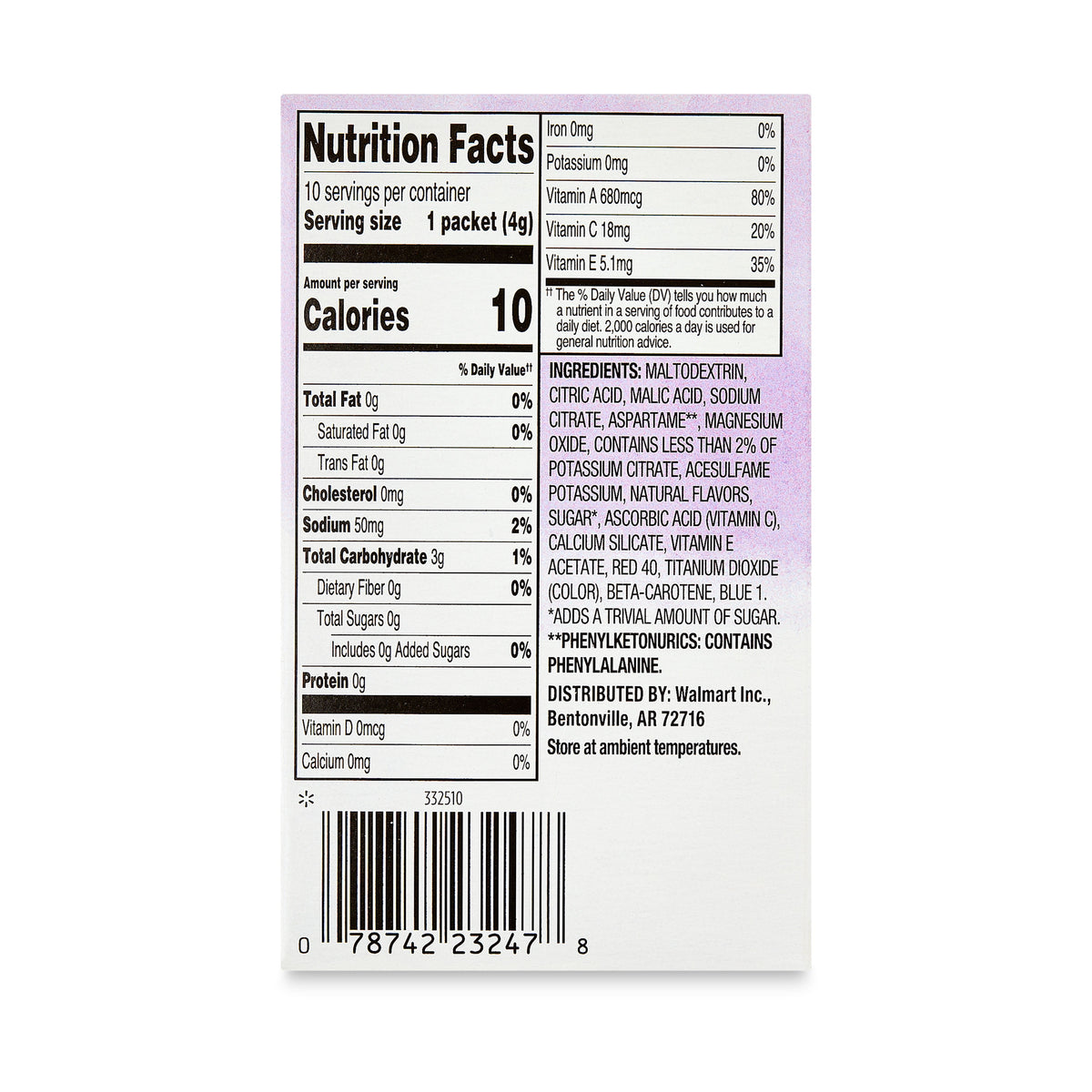 Great Value Sugar-Free Antioxidant Blackberry Lemonade Liquid Drink Mix 1.41 oz 10 Count