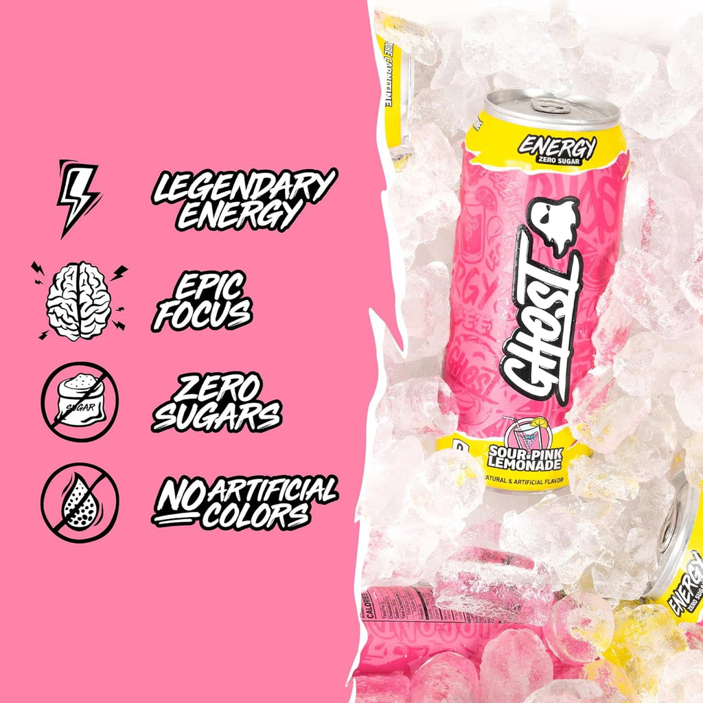GHOST Energy Sour Pink Lemonade Sugar Free Energy Drink 16 fl oz Single Can