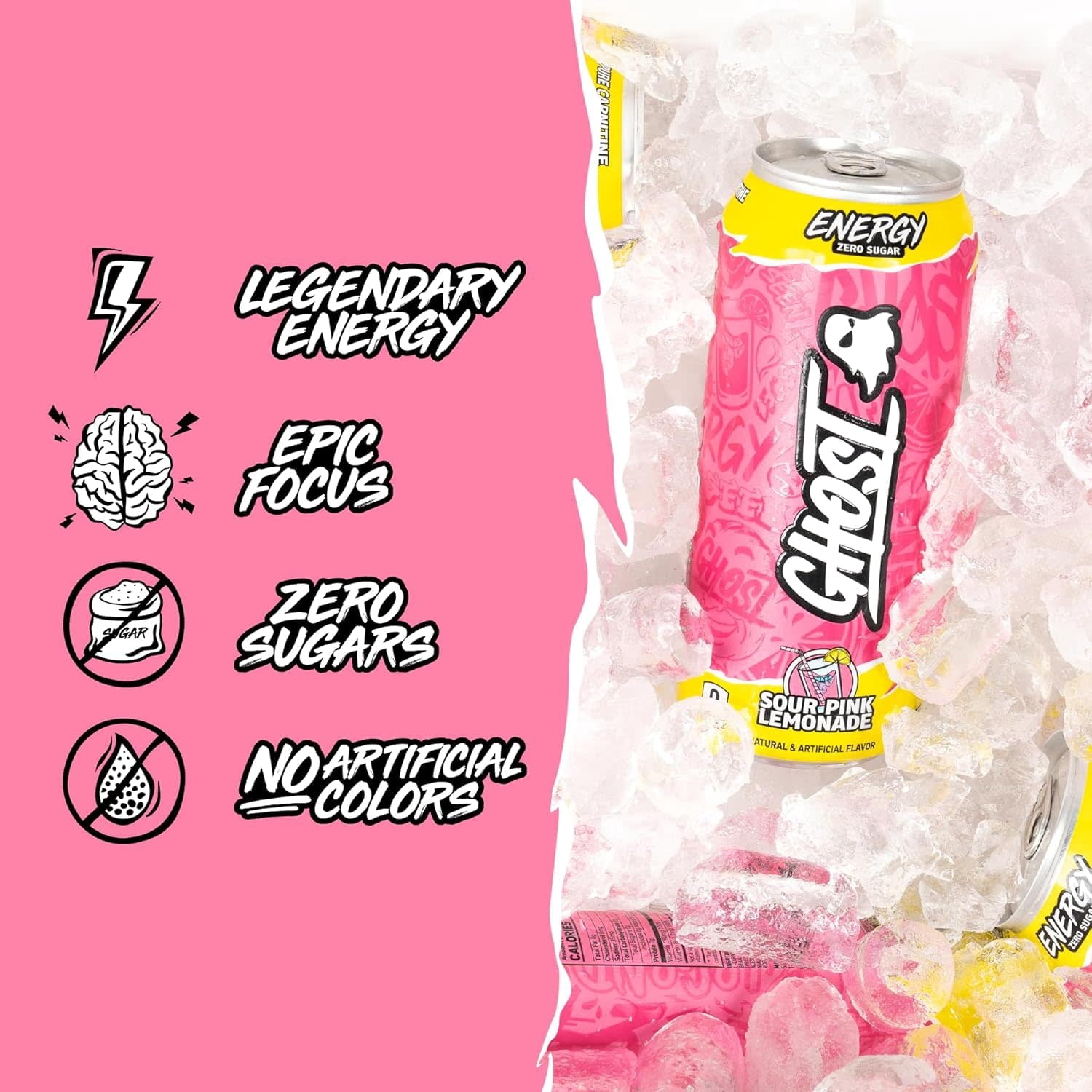 GHOST Energy Sour Pink Lemonade Sugar Free Energy Drink 16 fl oz Single Can