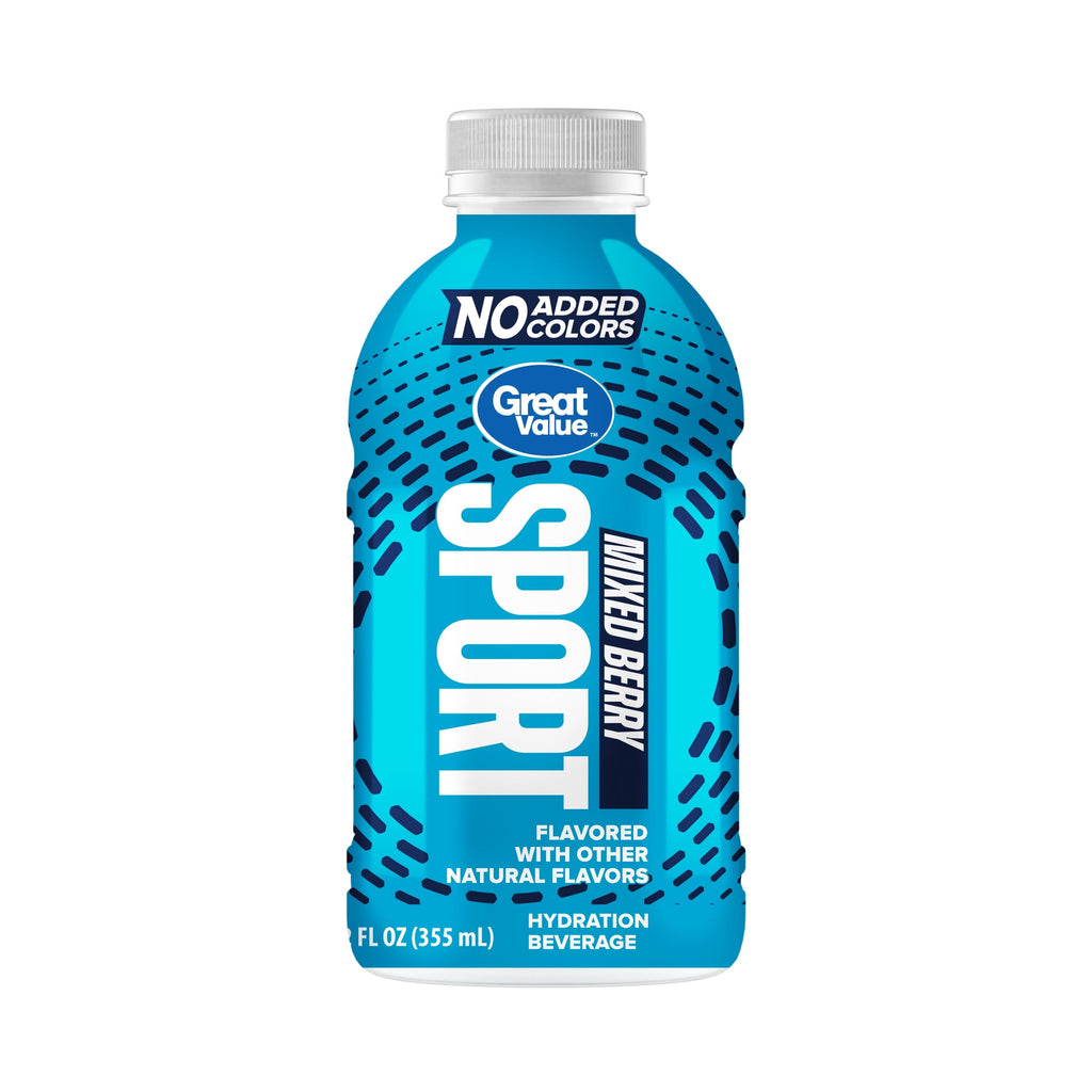 Great Value Sport Hydration Beverage Variety Pack Fruit Punch Lemon Lime Mixed Berry 12 fl oz 18 Count