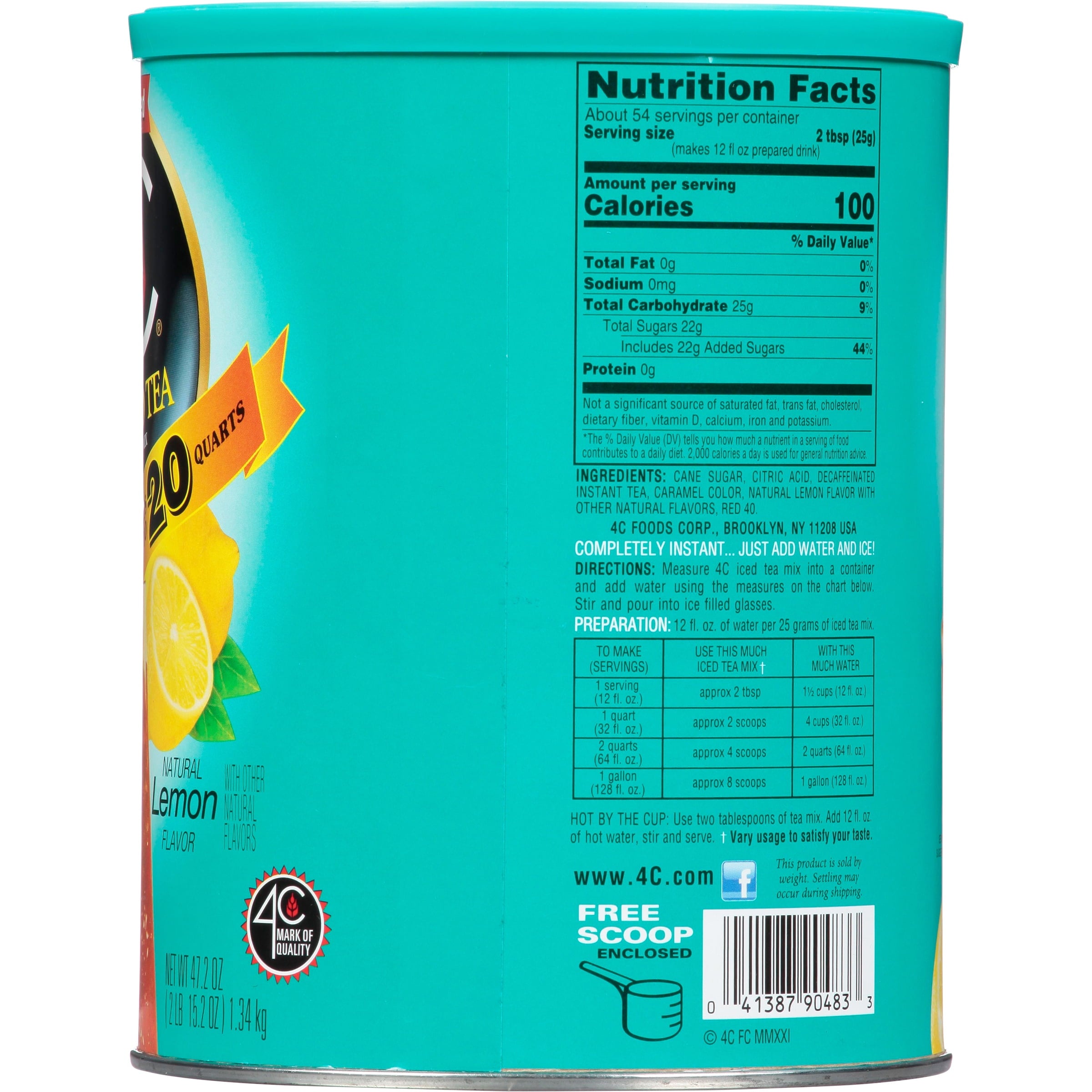 4C Decaf Naturally Decaffeinated Lemon Iced Tea Mix 47.2 oz Canister