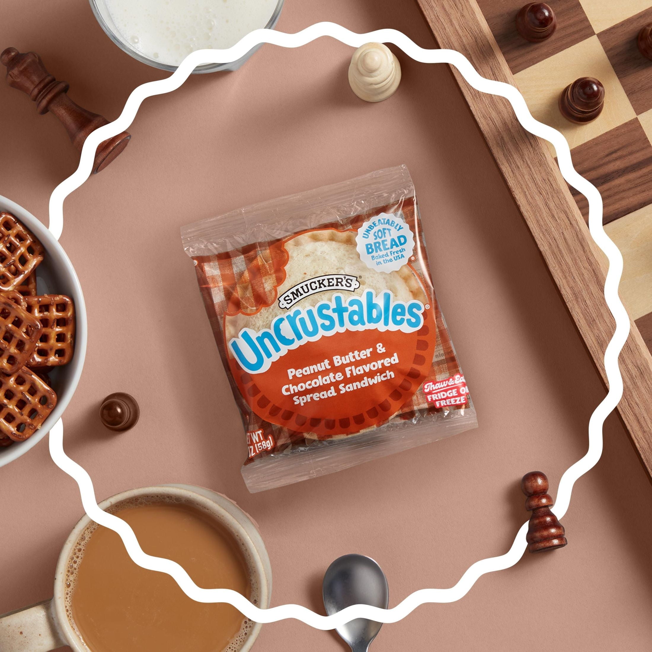 Smucker's Uncrustables Peanut Butter & Chocolate Flavored Spread Sandwiches Frozen 4 Count 8 Oz