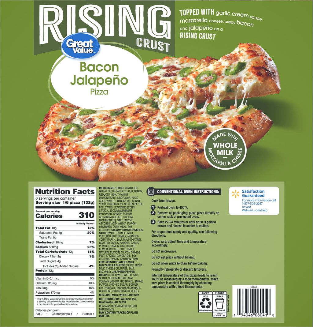 Great Value Rising Crust Bacon Jalapeno Frozen Pizza 27.95 Oz