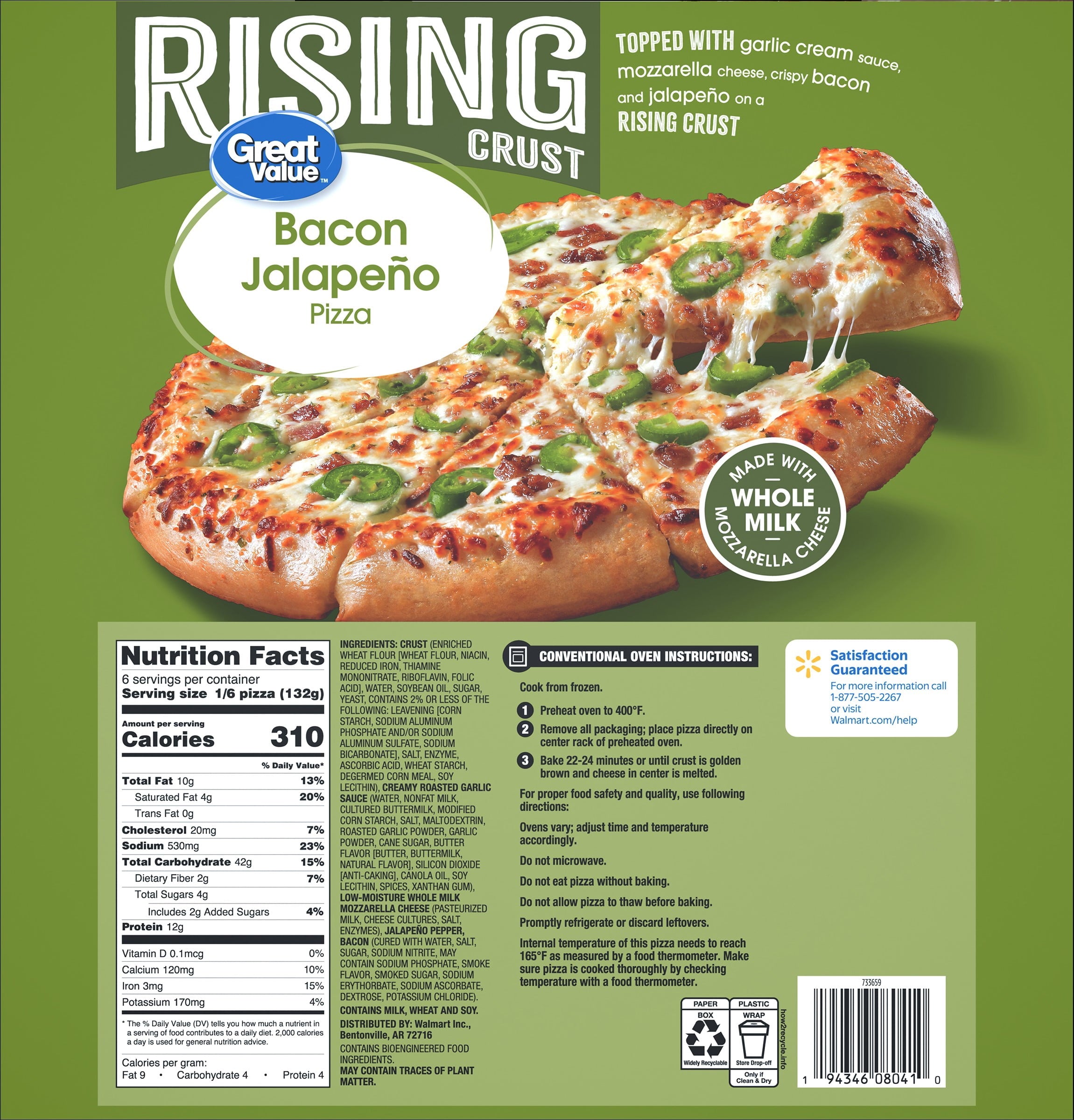 Great Value Rising Crust Bacon Jalapeno Frozen Pizza 27.95 Oz