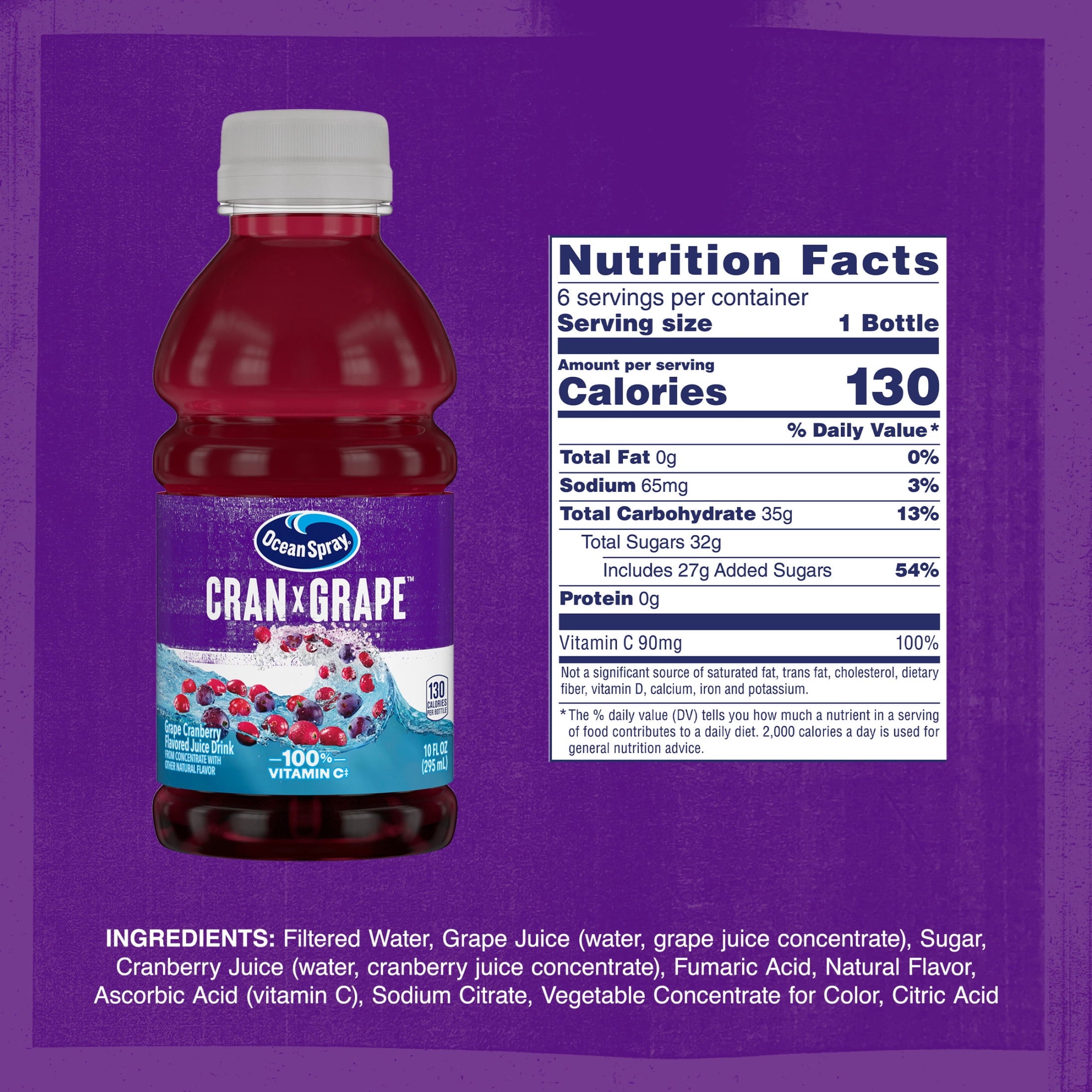 Ocean Spray Cran-Grape Cranberry Grape Juice Drink 10 fl oz Bottles 6 Count