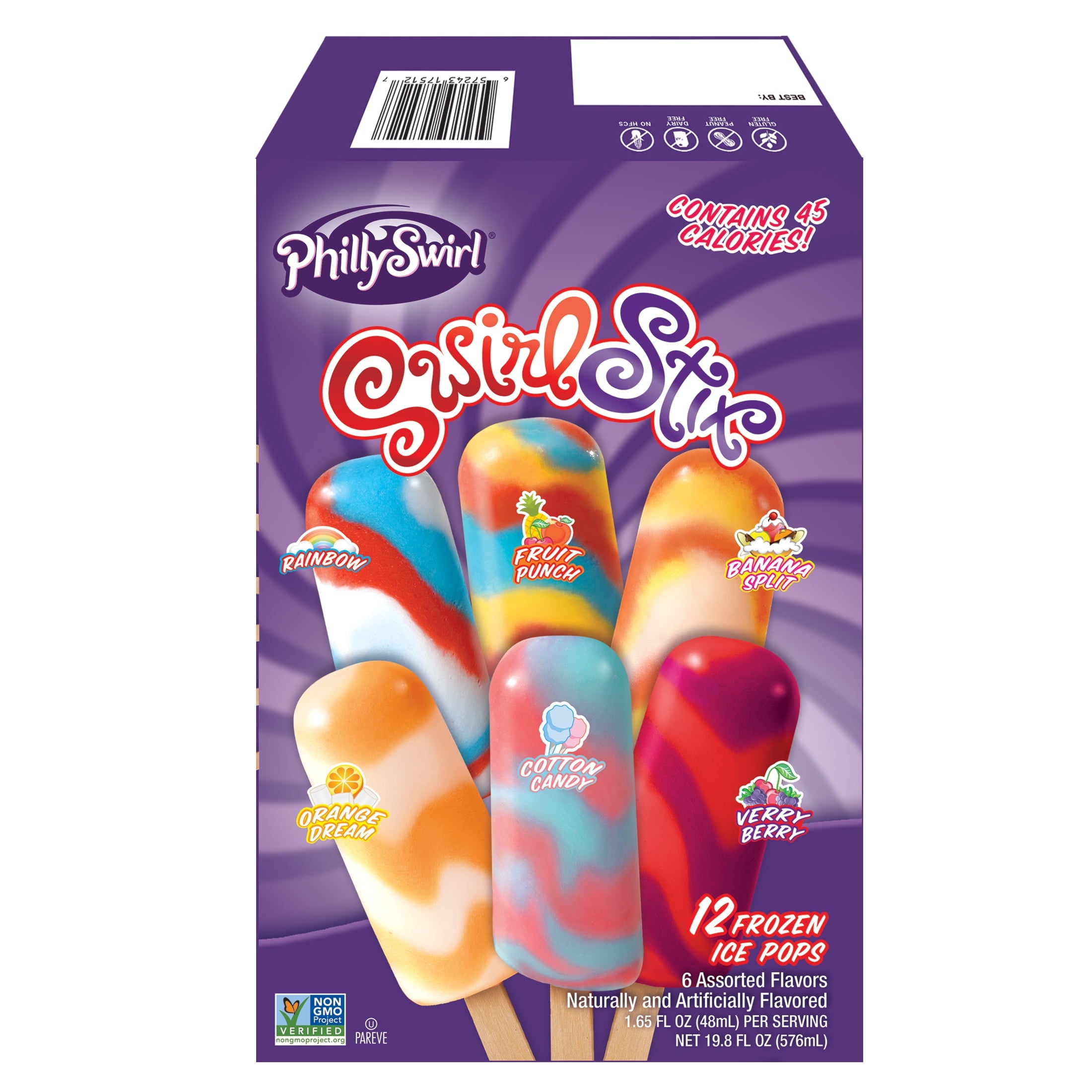 PhillySwirl SwirlStix Assorted Flavors Ice Pops 12 Count 19.8 Fl Oz