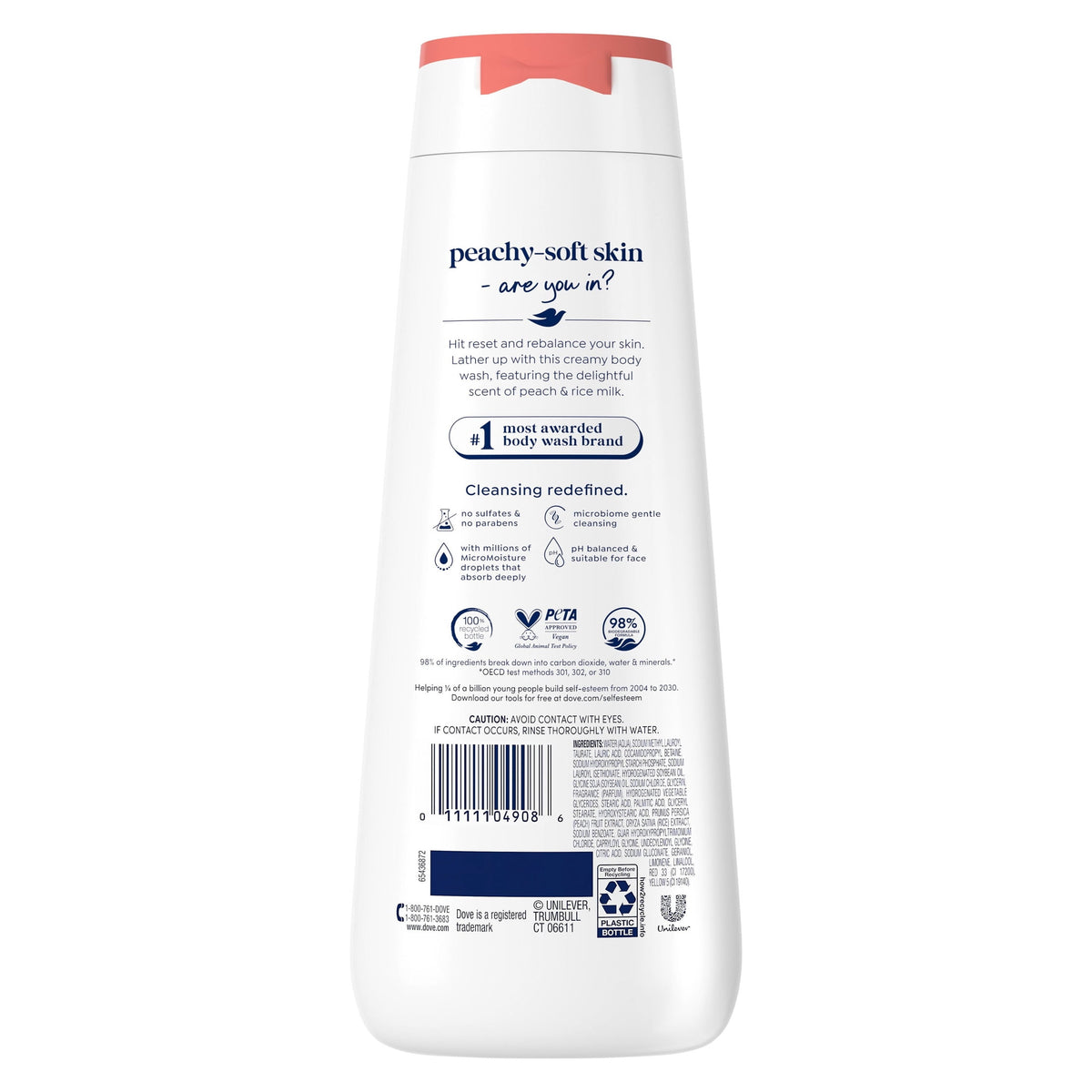 Dove Rebalance Body Wash White Peach & Rice Milk Moisturizing Cleanser 20 fl oz
