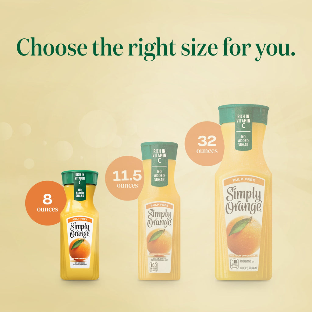 Simply Orange Pulp-Free Orange Juice 8 fl oz Bottles 4 Pack