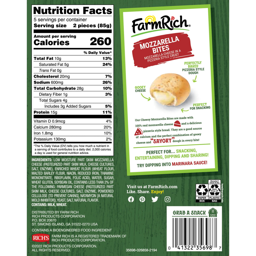 Farm Rich Mozzarella Cheese Bites Frozen 15 Oz