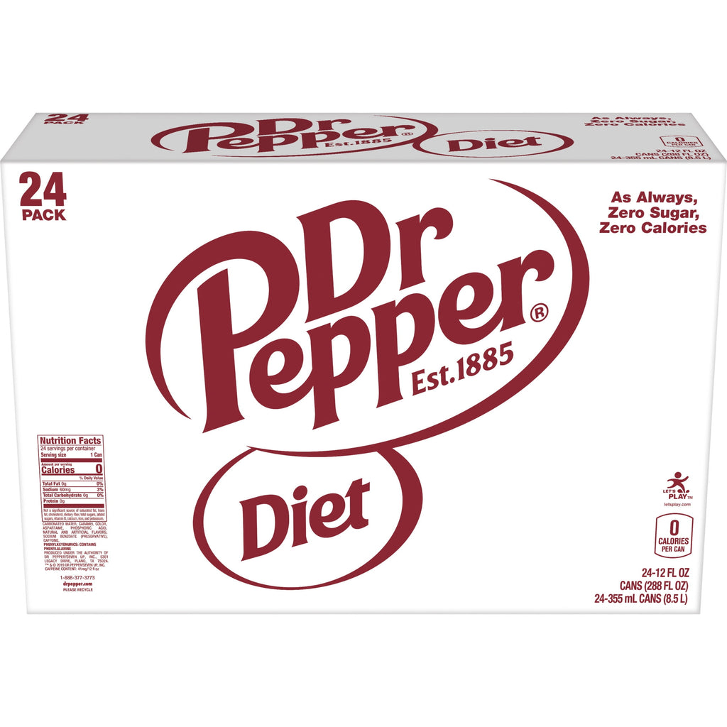 Diet Dr Pepper Soda Pop Cans 12 Fl Oz 24 Pack
