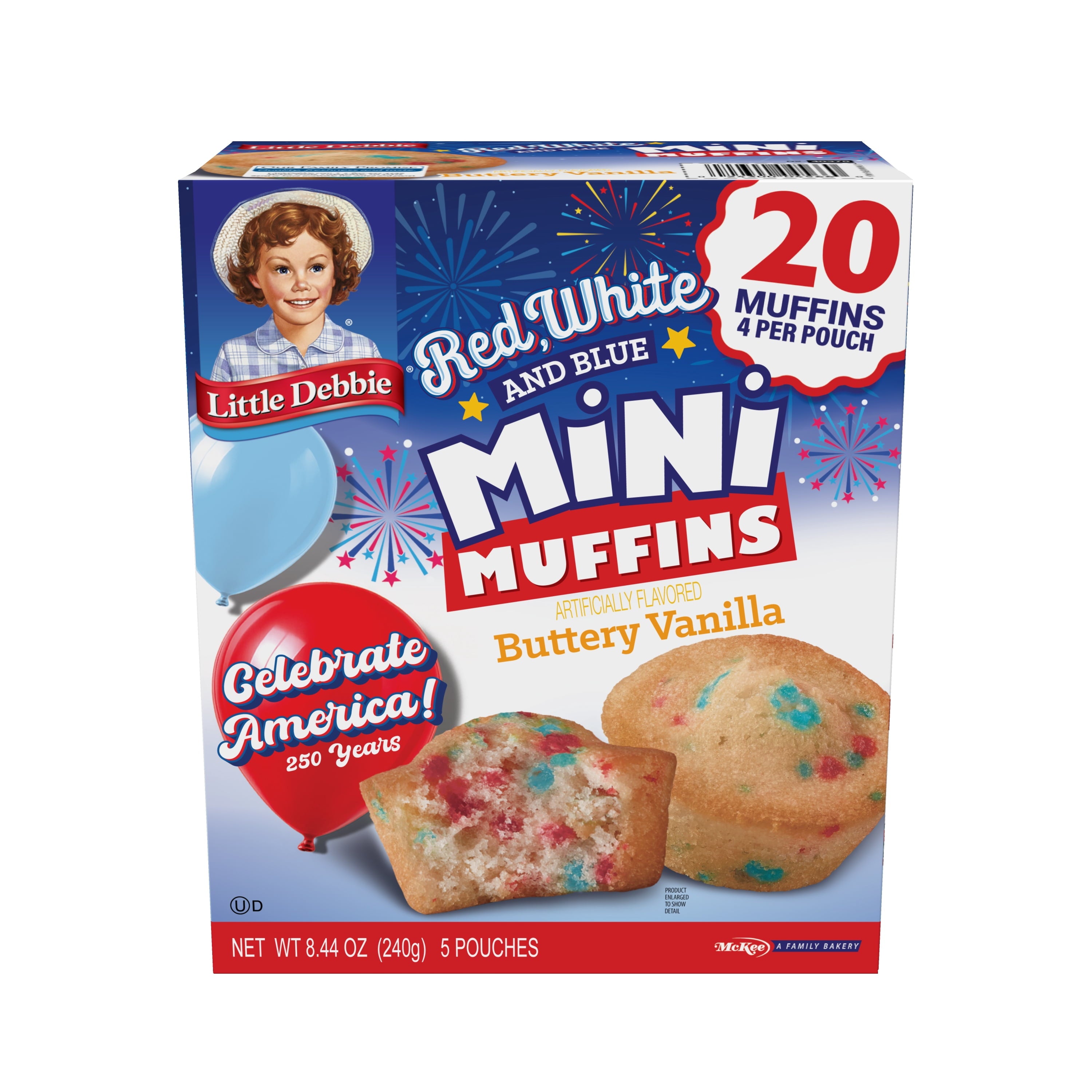 Red White and Blue Buttery Vanilla Mini Muffins 8.44 Oz 5 Pouches Little Debbie
