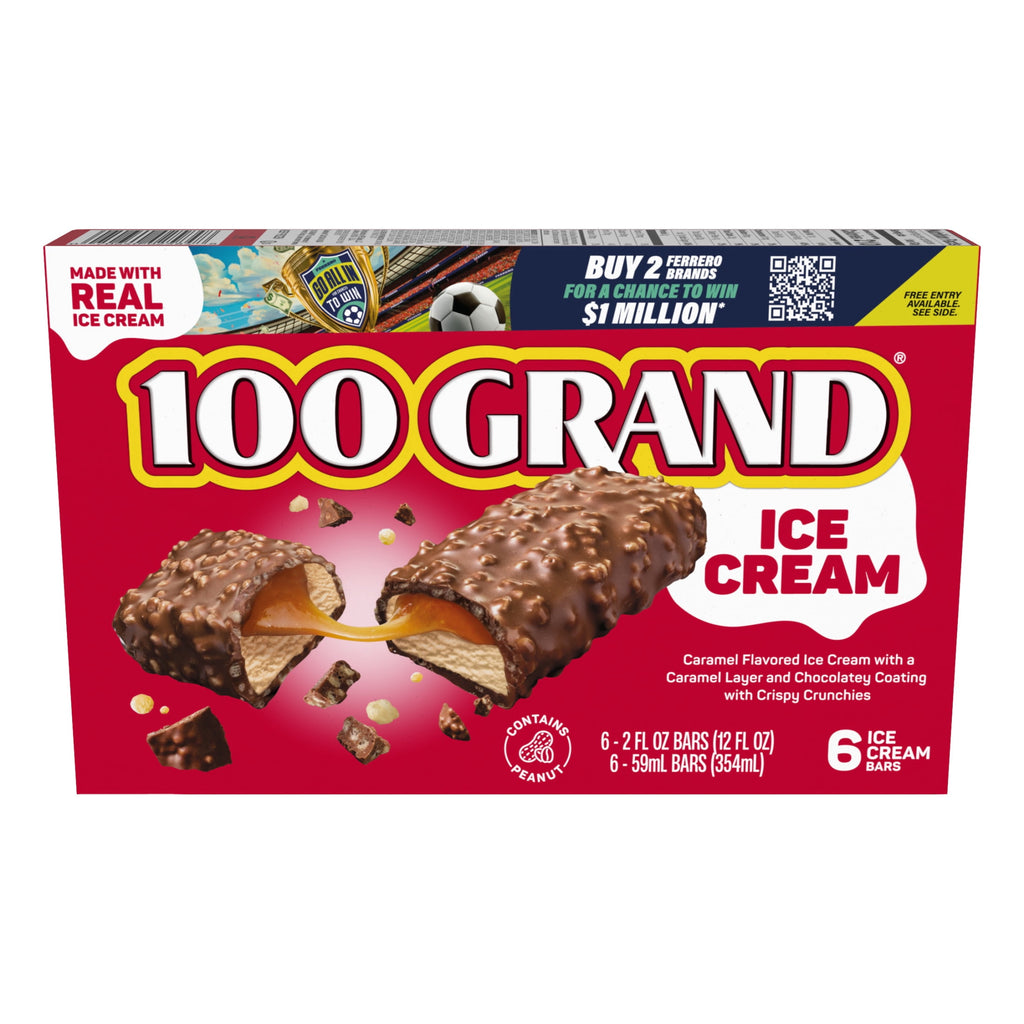 100 Grand Ice Cream Bars Caramel Crispy Crunchies Chocolatey Coating 6 Count 12 Fl Oz