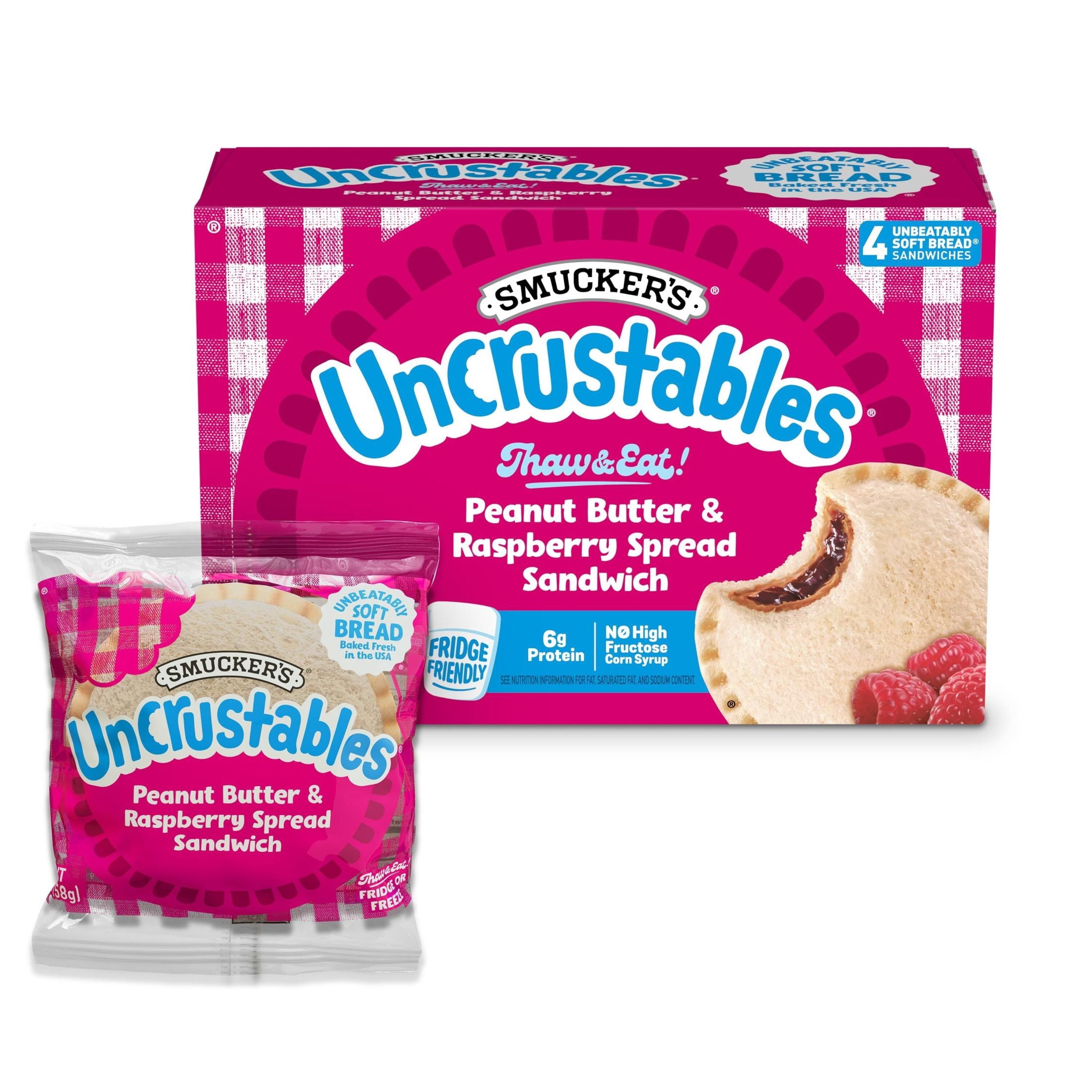 Smucker's Uncrustables Peanut Butter & Raspberry Spread Sandwiches Frozen 4 Count 8 Oz