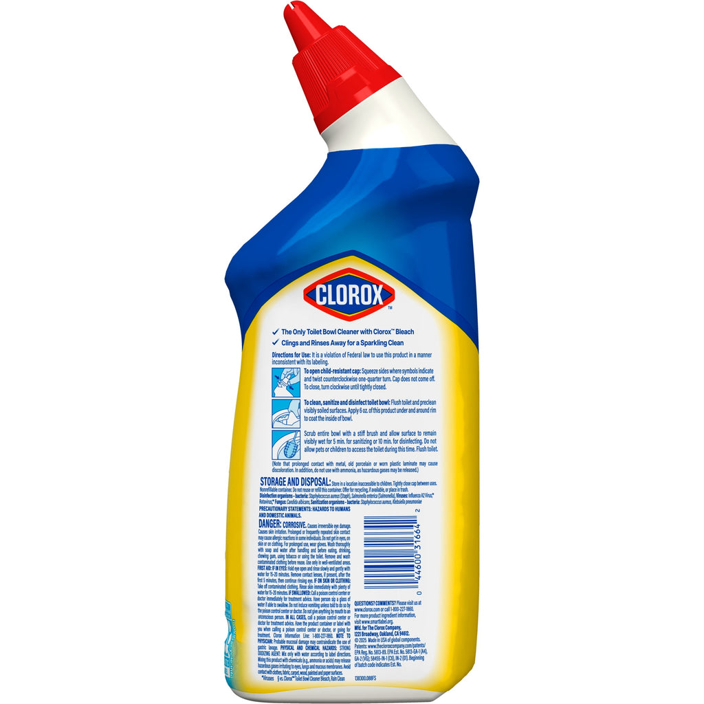 Clorox Toilet Bowl Cleaner Clinging Bleach Gel Crisp Lemon 24 fl oz