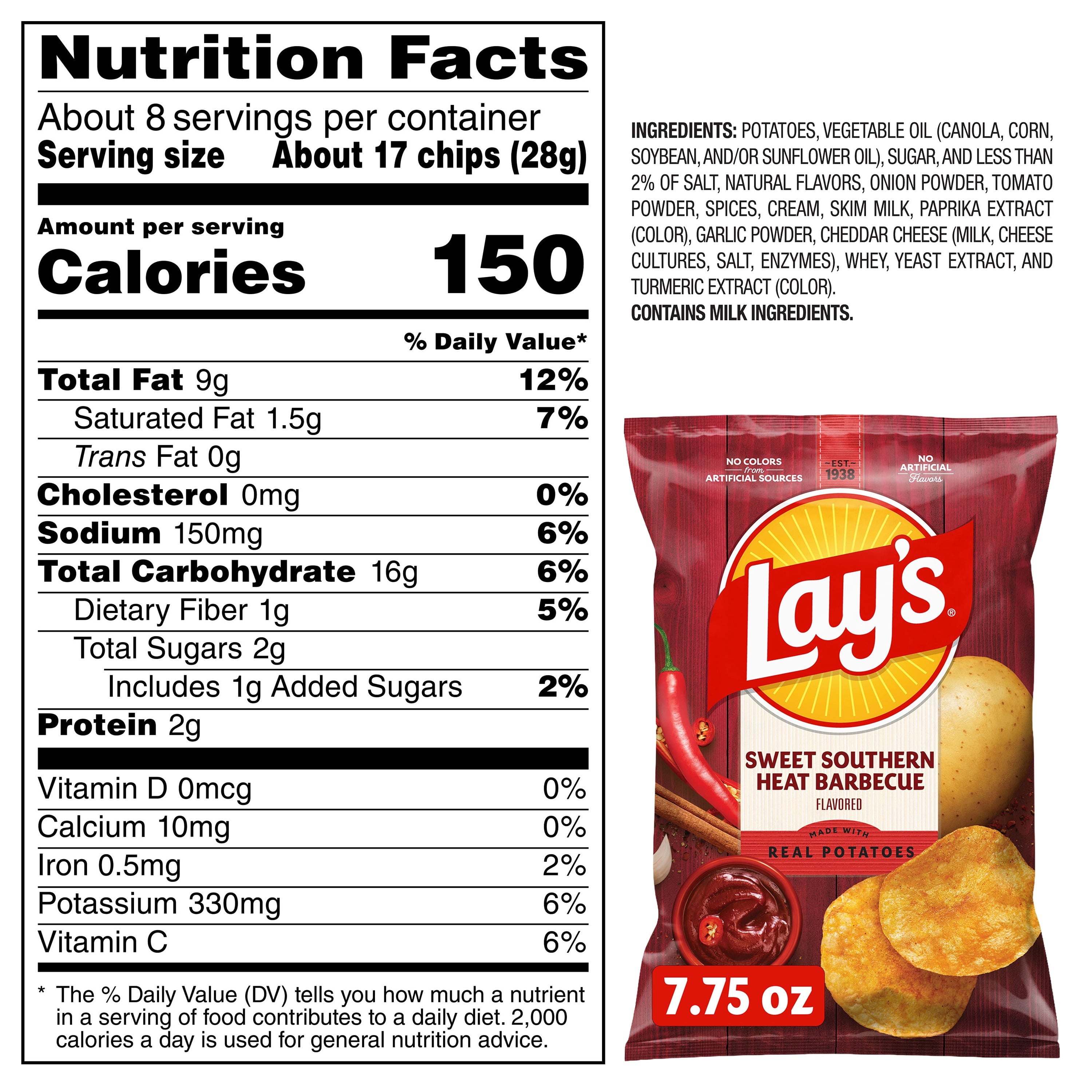 Sweet Southern Heat BBQ Flavored Potato Chips 7.75 Oz Lay's