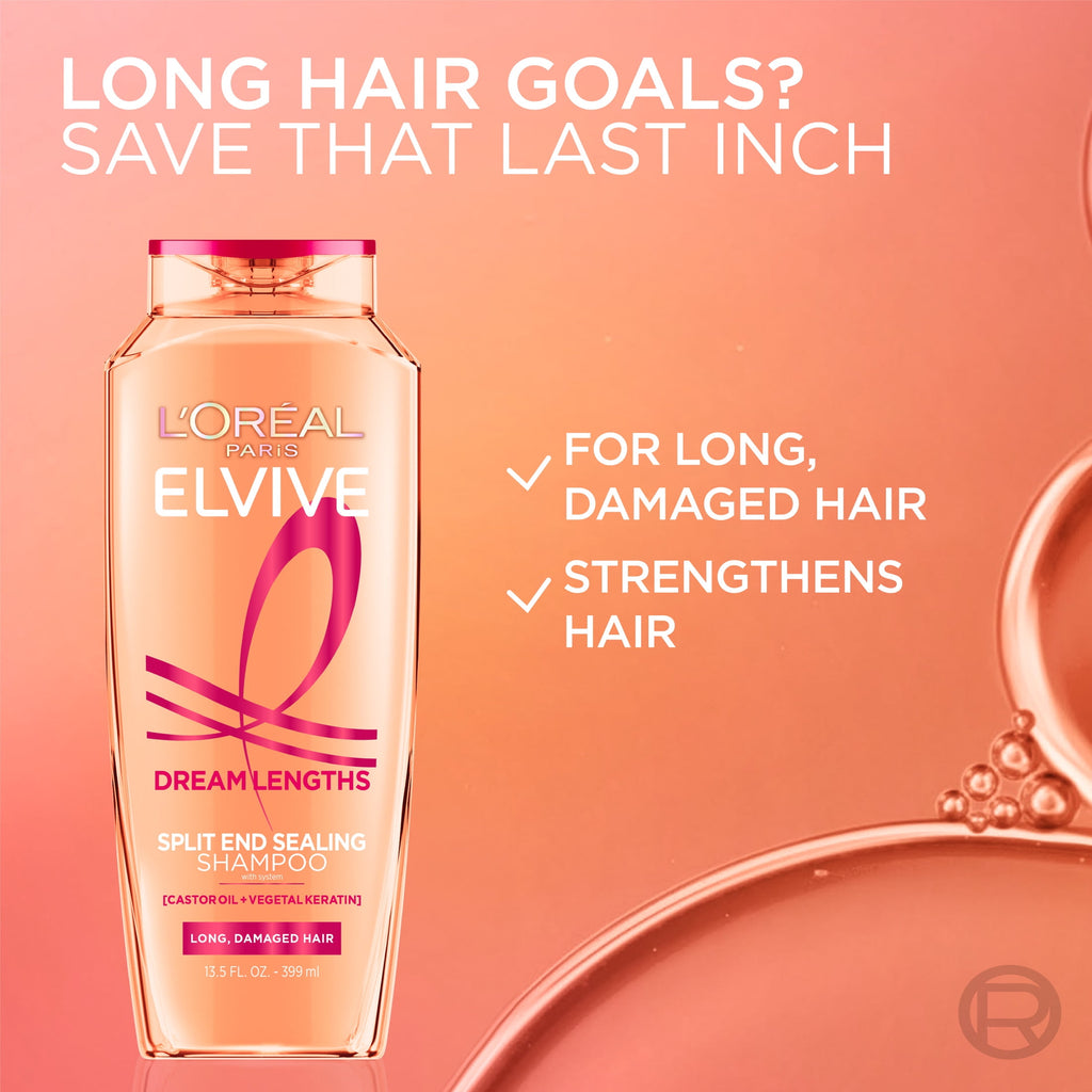 L'Oreal Paris Elvive Dream Lengths Restoring Shampoo Strengthening Split End Repair Damaged Hair 13.5 fl oz