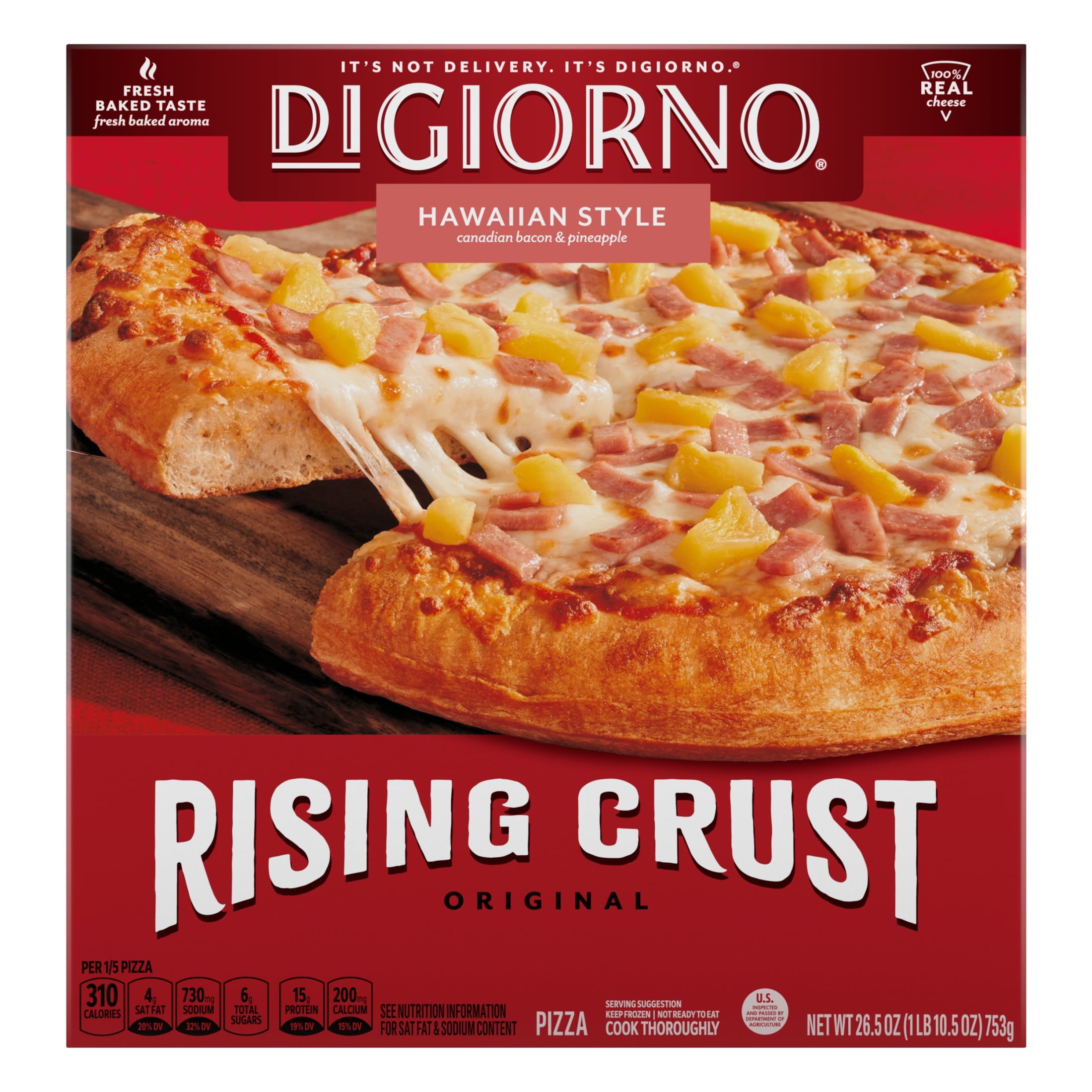 DiGiorno Hawaiian Style Rising Crust Frozen Pizza Canadian Bacon Pineapple 26.5 Oz