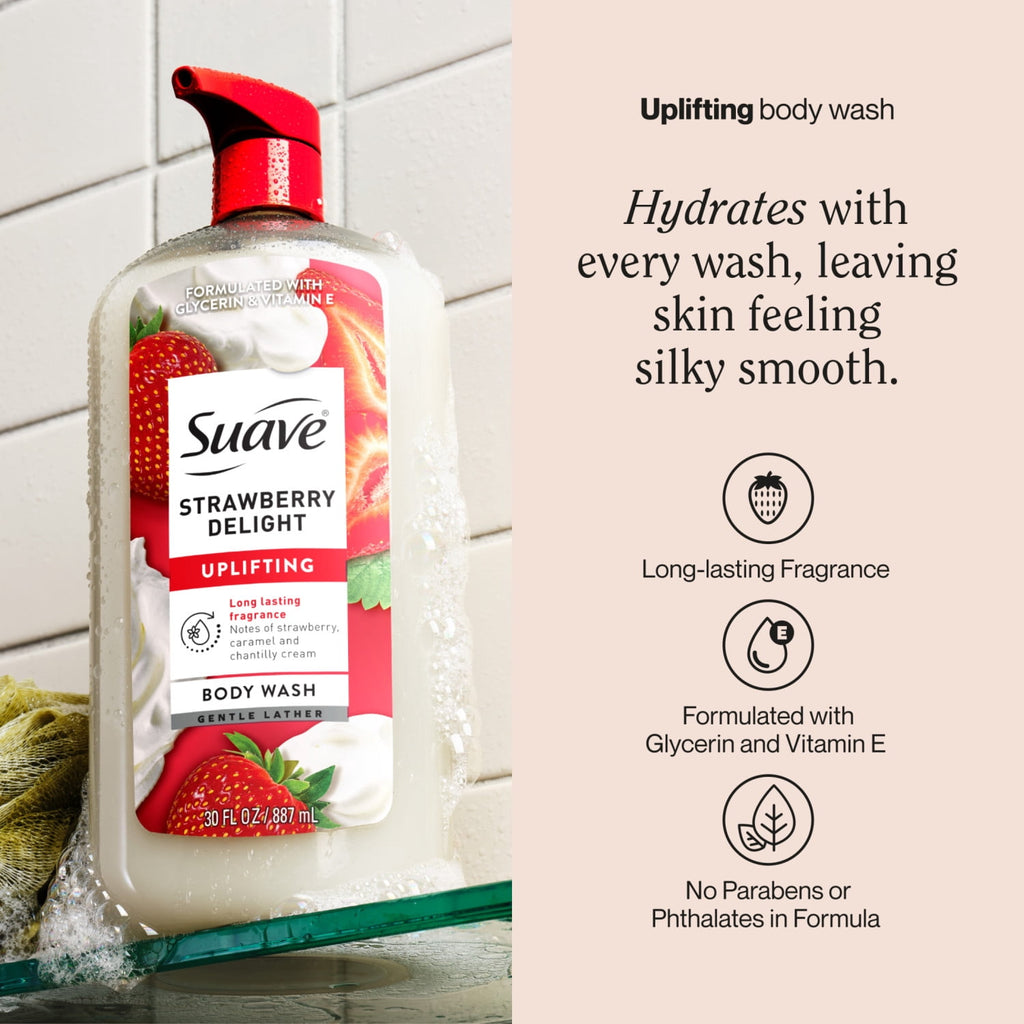 Suave Essentials Strawberry Delight Uplifting Body Wash Moisturizing Skin Cleanser 30 fl oz
