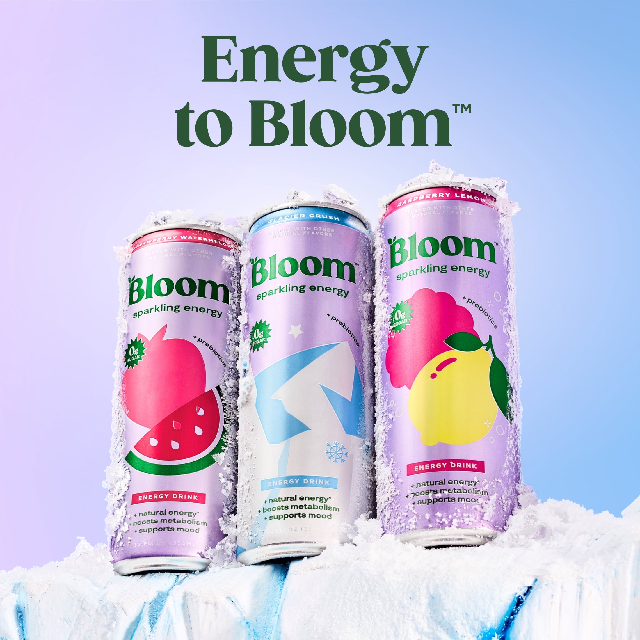 Bloom Nutrition Sparkling Energy Drink Glacier Crush 12 fl oz Single Can