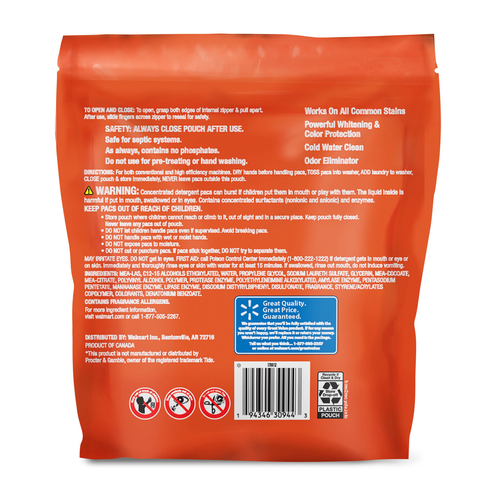 Great Value Premium Clean Laundry Pacs Original Scent 16 Count